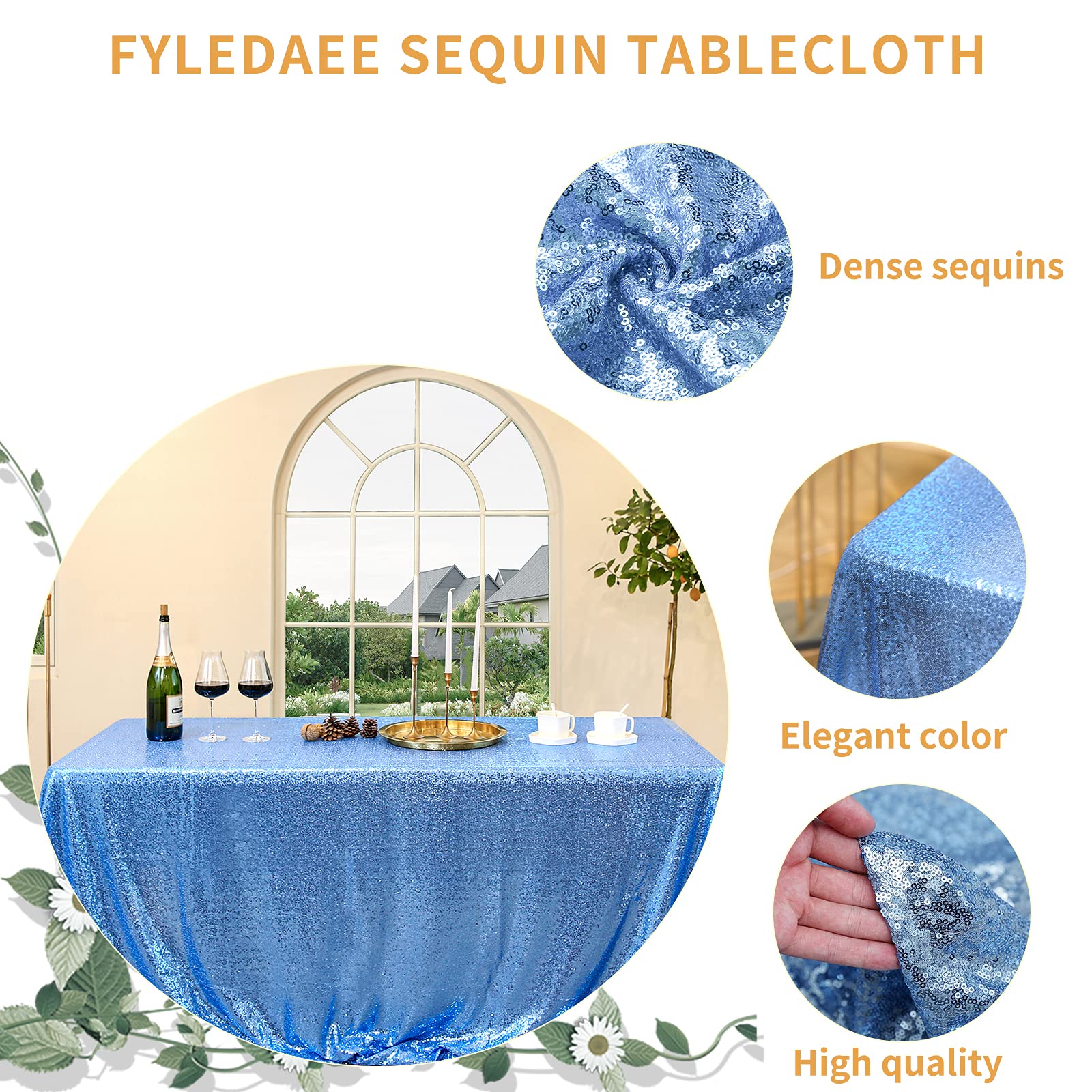 FYLEDAEE Light Blue Sequin Tablecloth 60X120 inch Rectangular Glitter Shiny Table Cover for Wedding Baby Shower Birthday Party Dinners Sparkly Dessert Table Decor