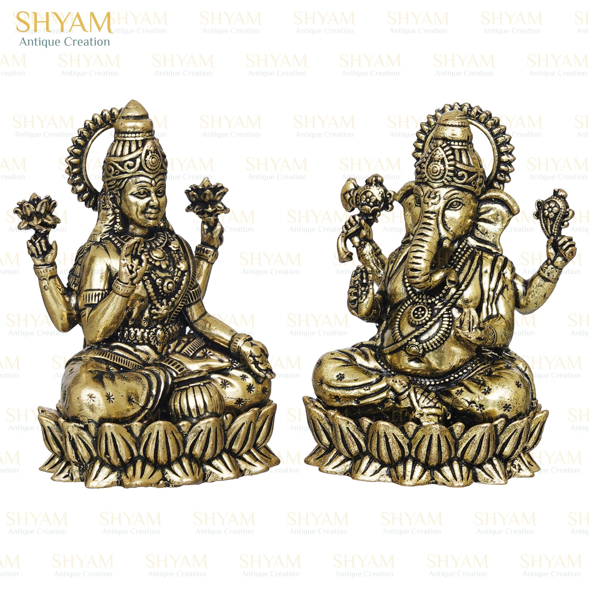 3 Lakshmi Ganesha Sitting On Lotus Murti Brass Maa Laxmi Ganesh Blessing Idol Mata Padma Vinayak Statue Devi Laxmi God Ganpati F