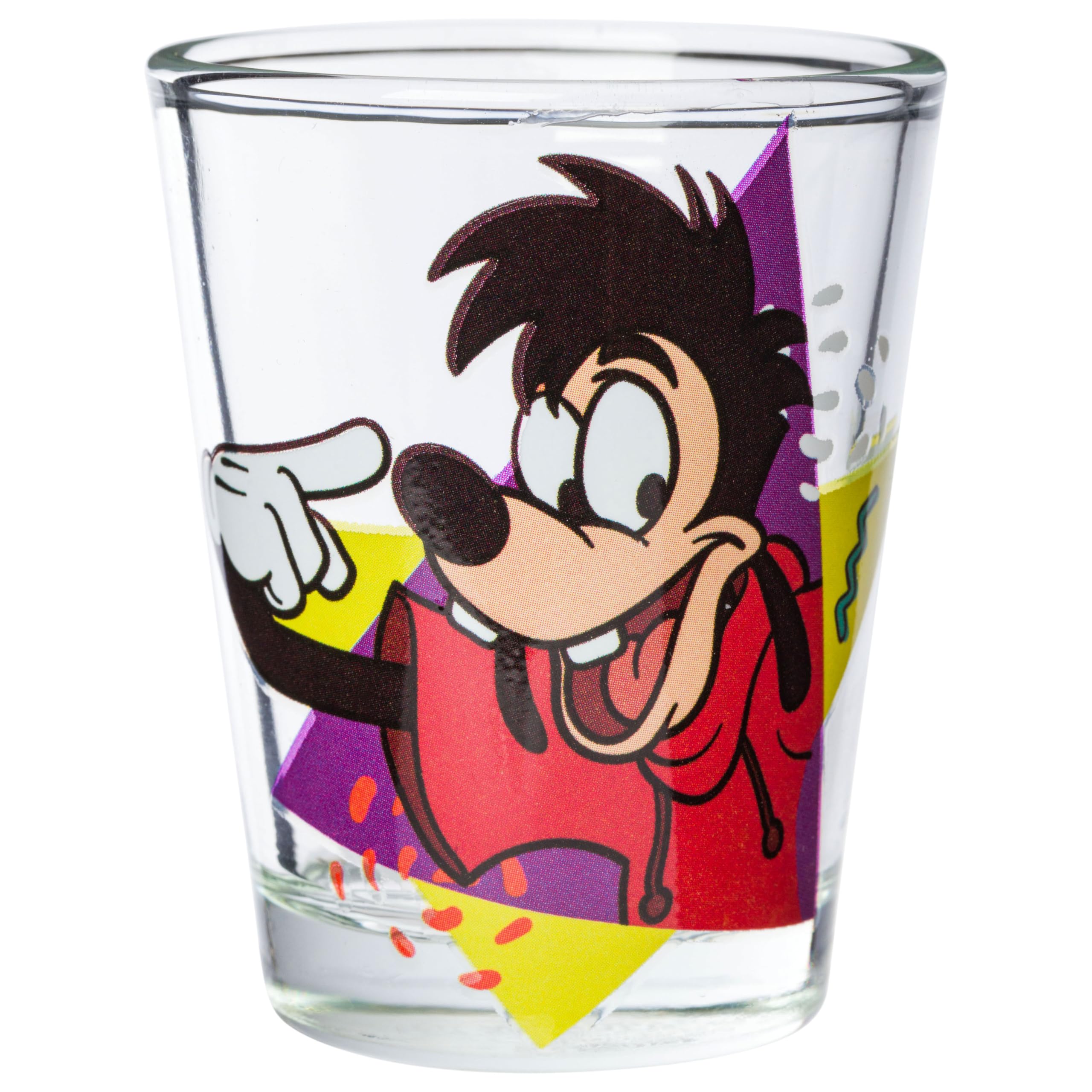 Silver Buffalo Disney A Goofy Movie Featuring Goofy, Max Goof, Roxanne And Bobby Zimuruski 4 Pack Mini Glass Set, 1.5 Ounces