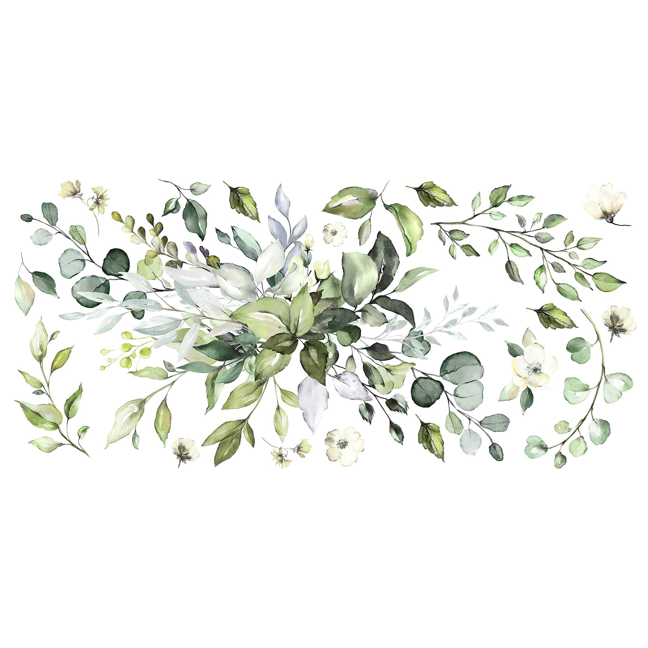 RoomMates Watercolor Floral Wall Decals, Vinyl, Green & Cream, Model RMK4711GM, Peel and Stick Decor