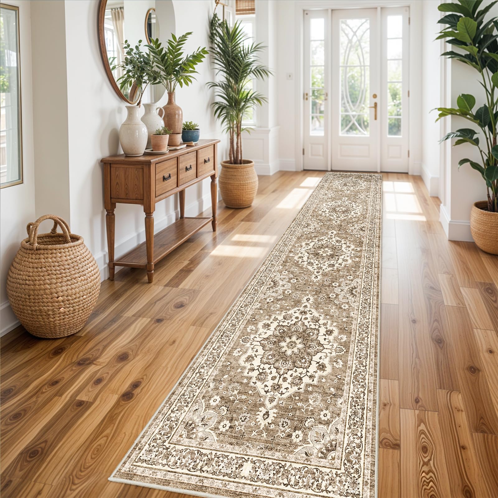 Washable Oriental Hallway Runner Rug - 3x14 Rugs for Living Room Soft Carpet for Bedroom Kitchen Waterproof Floral Distressed In