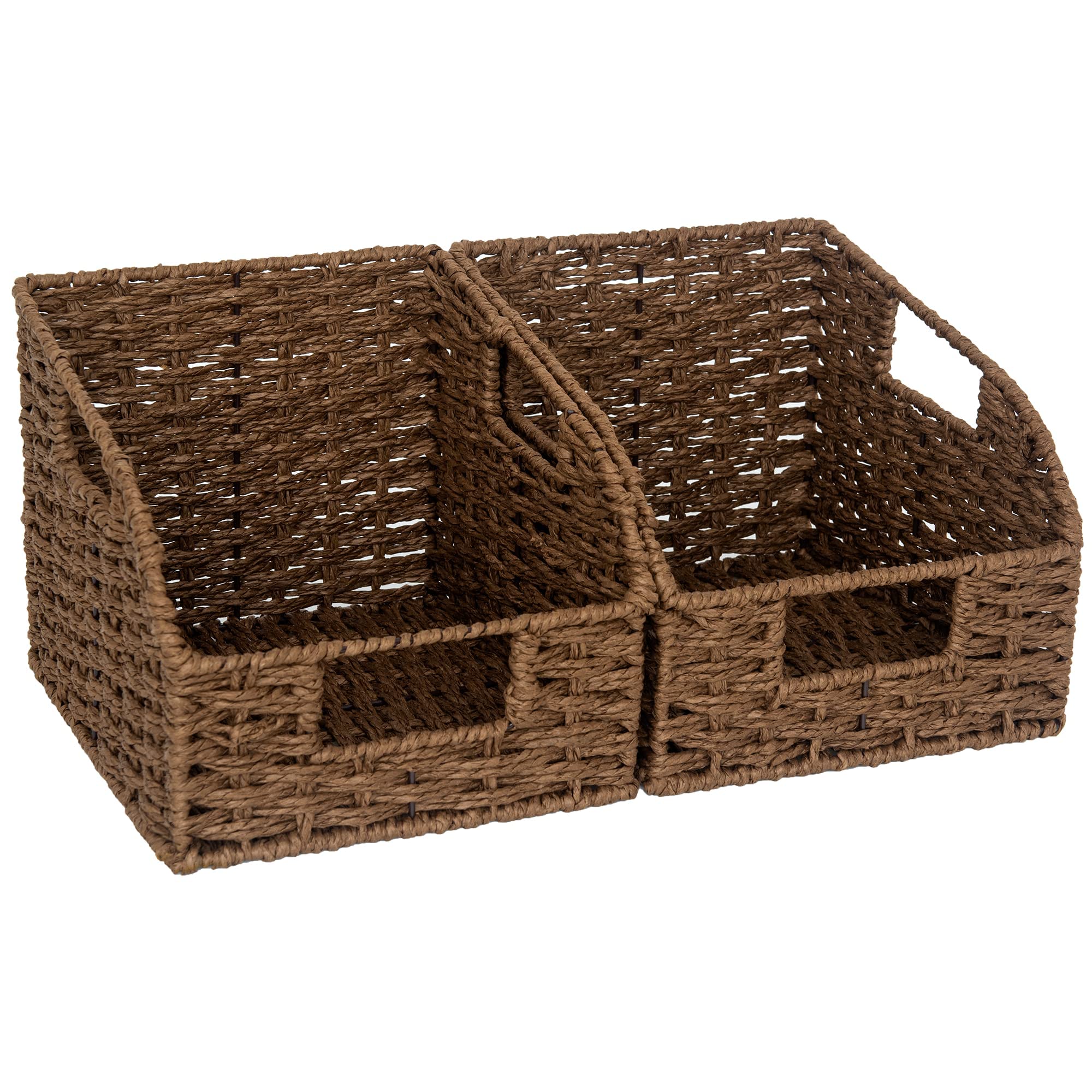 Storageworks Round Paper Rope Storage Baskets With Built-In Handles, Hand Woven Baskets For Organizing, Dark Brown, 8 Al X 9 Aw