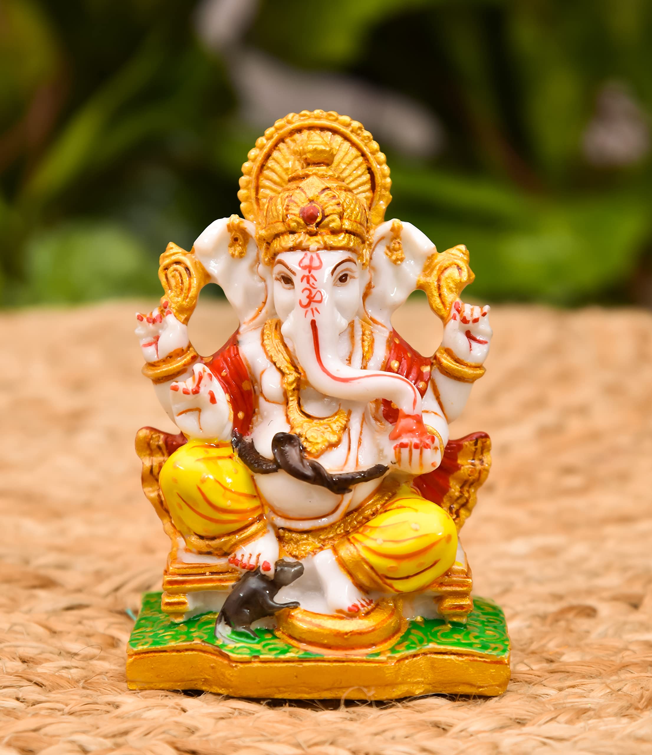 Archna Handicraft Polyresin Lord Ganesha Statue for Pooja Lord Ganesh Murti Idol for Home Office Decorations (4 x 3 Inches)