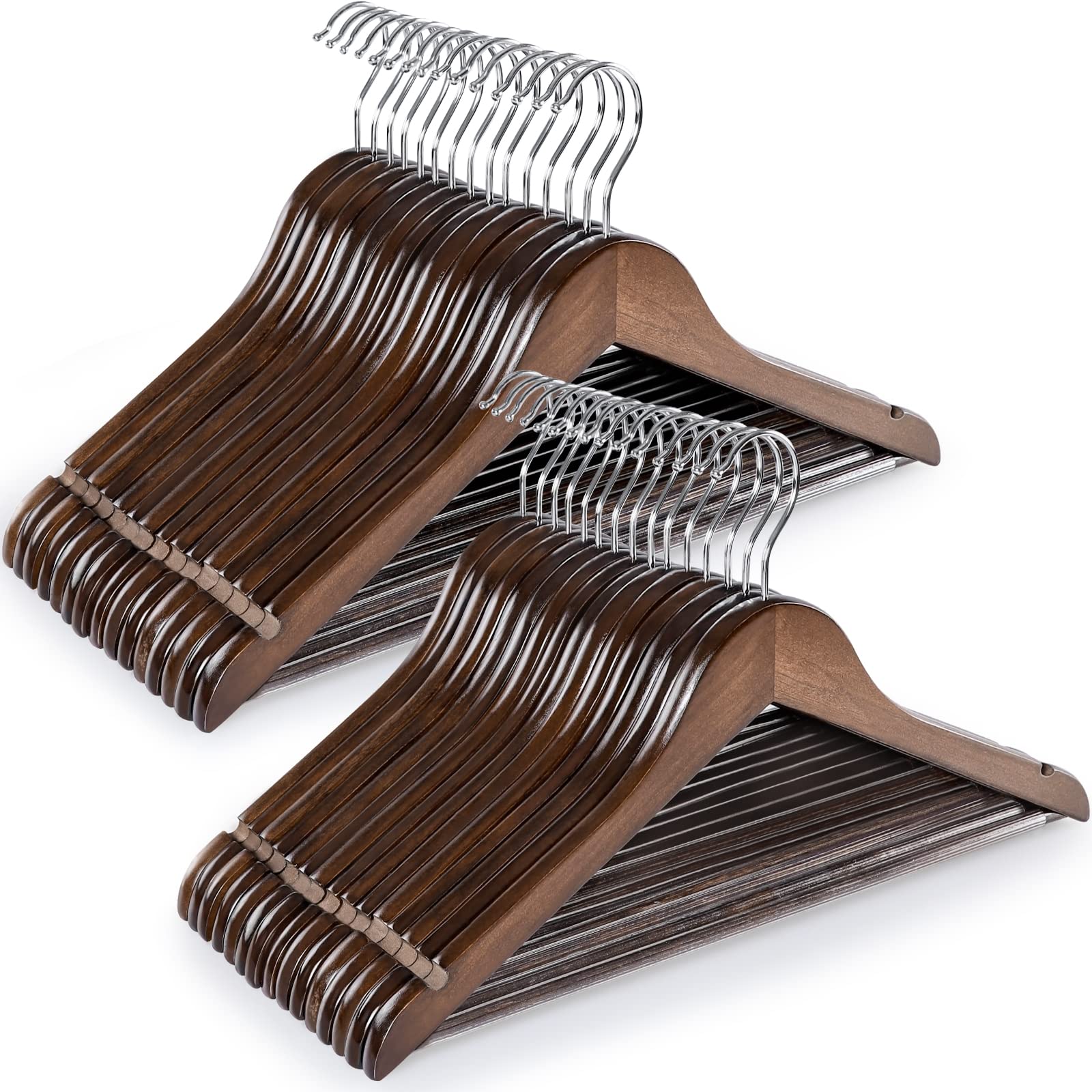 TOPIA HANGER Wooden Coat Hangers 30 Pack  Vintage Wood Suit Hangers with Non Slip Pants Bar  360? Swivel Hook and Shoulder Notches for Camisole  Jacket  Pants  Smooth Finish Clothes Hangers - CT34A30