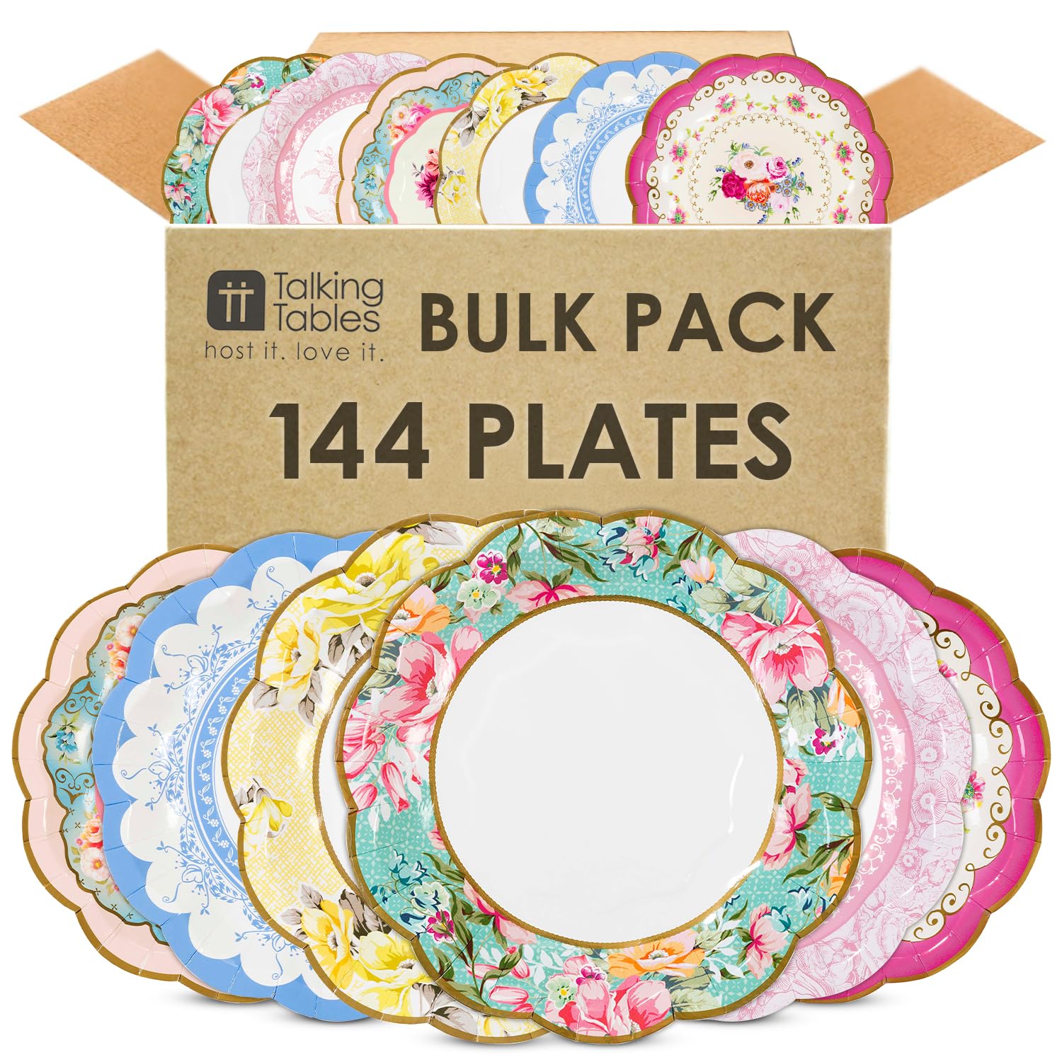 Talking Tables 144 x Bulk Pack Floral Disposable Paper Plates Pretty Fancy Plates Afternoon Tea Party Table Decorations for Birt