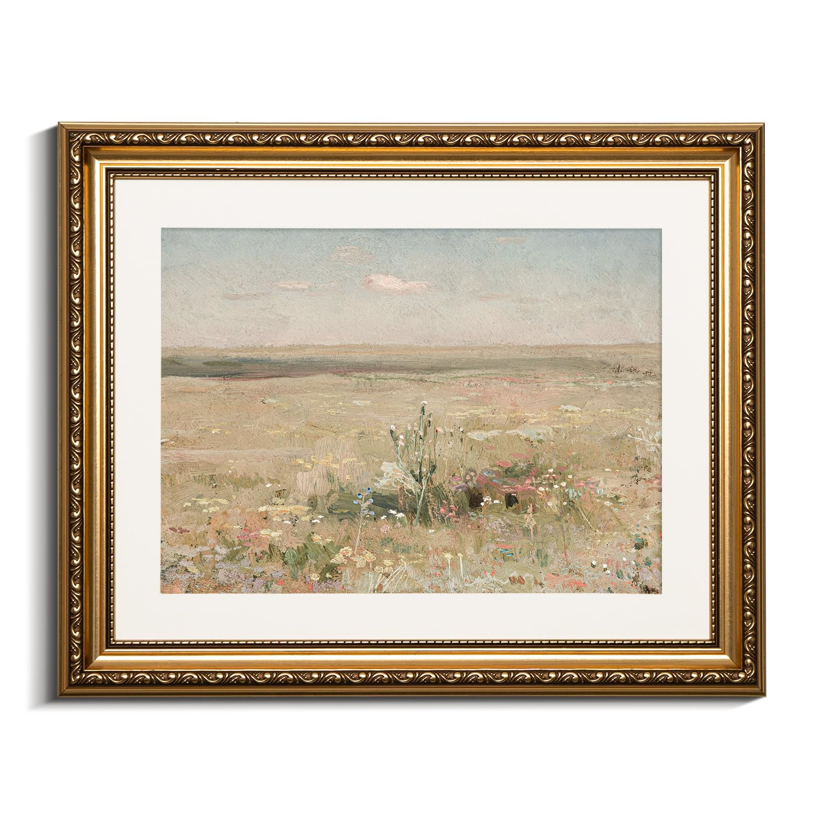 Viyyiea Gold Framed Wall Art Canvas Print Home Decor Vintage Meadow Landscape Oil Painting Wall Pictures Farmhouse Wall Decor Fl