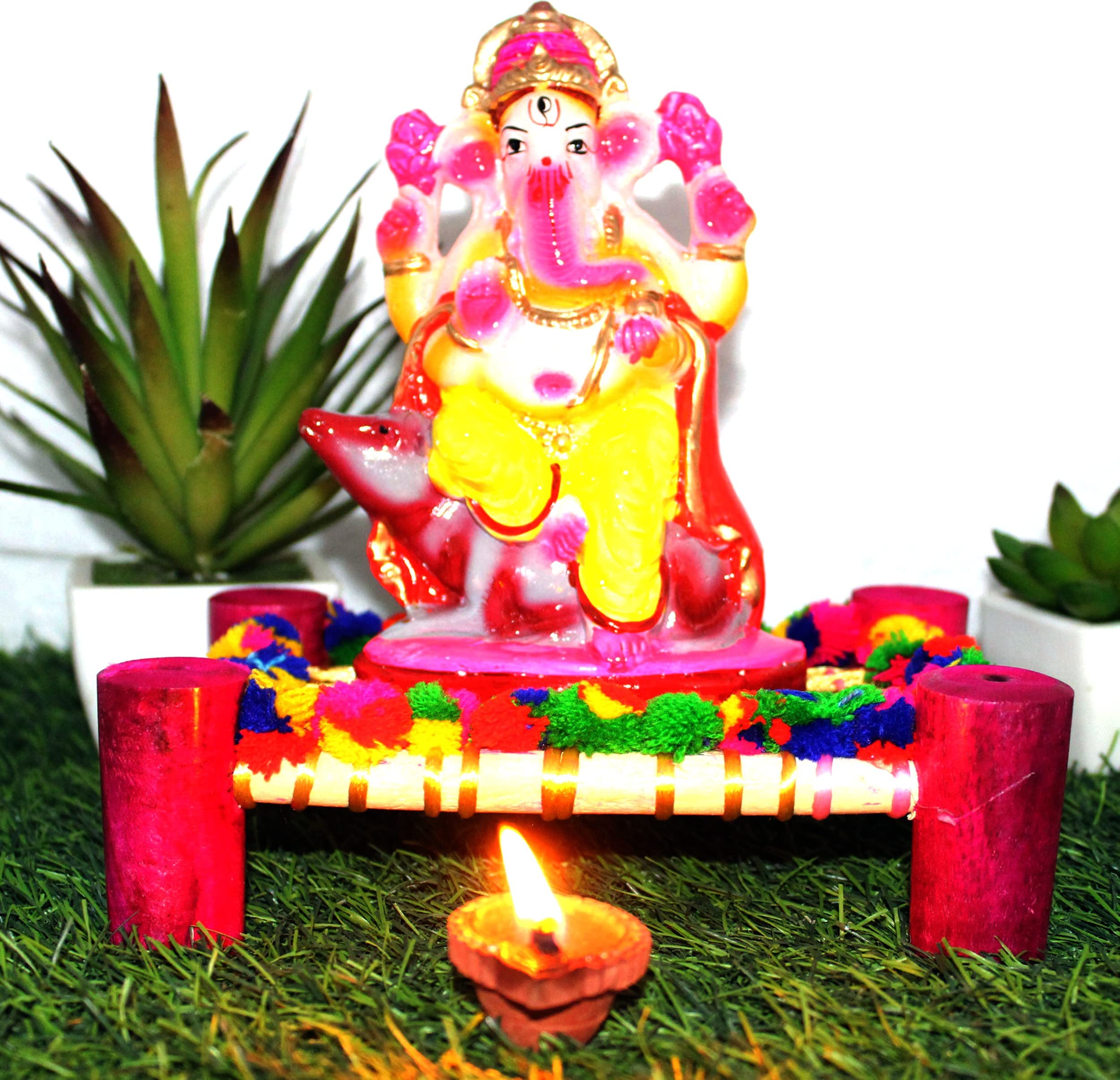 Bossify 100% Eco-Friendly Traditional Handcrafted Mitti Clay Ganesha Idol For Visarjan 6.5 Inches |Clay Ganesha Idol | Clay Ganp