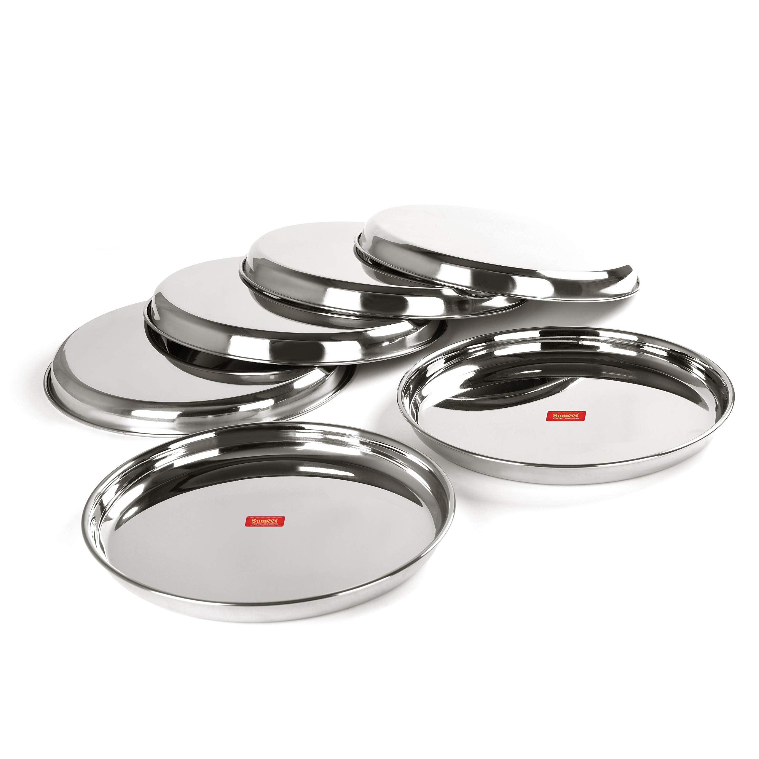 Sumeet Stainless Steel Dinner Plates - Set of 6 Pieces