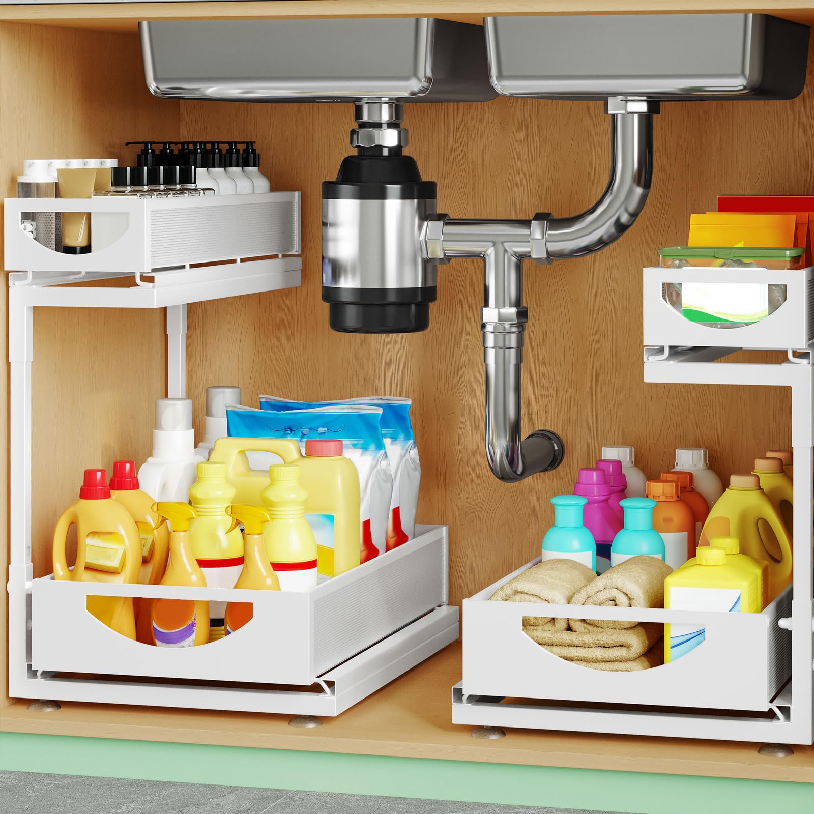 Under Sink Organizer, 2Pack 2Tier Pull Out Cabinet Organizers and Storage