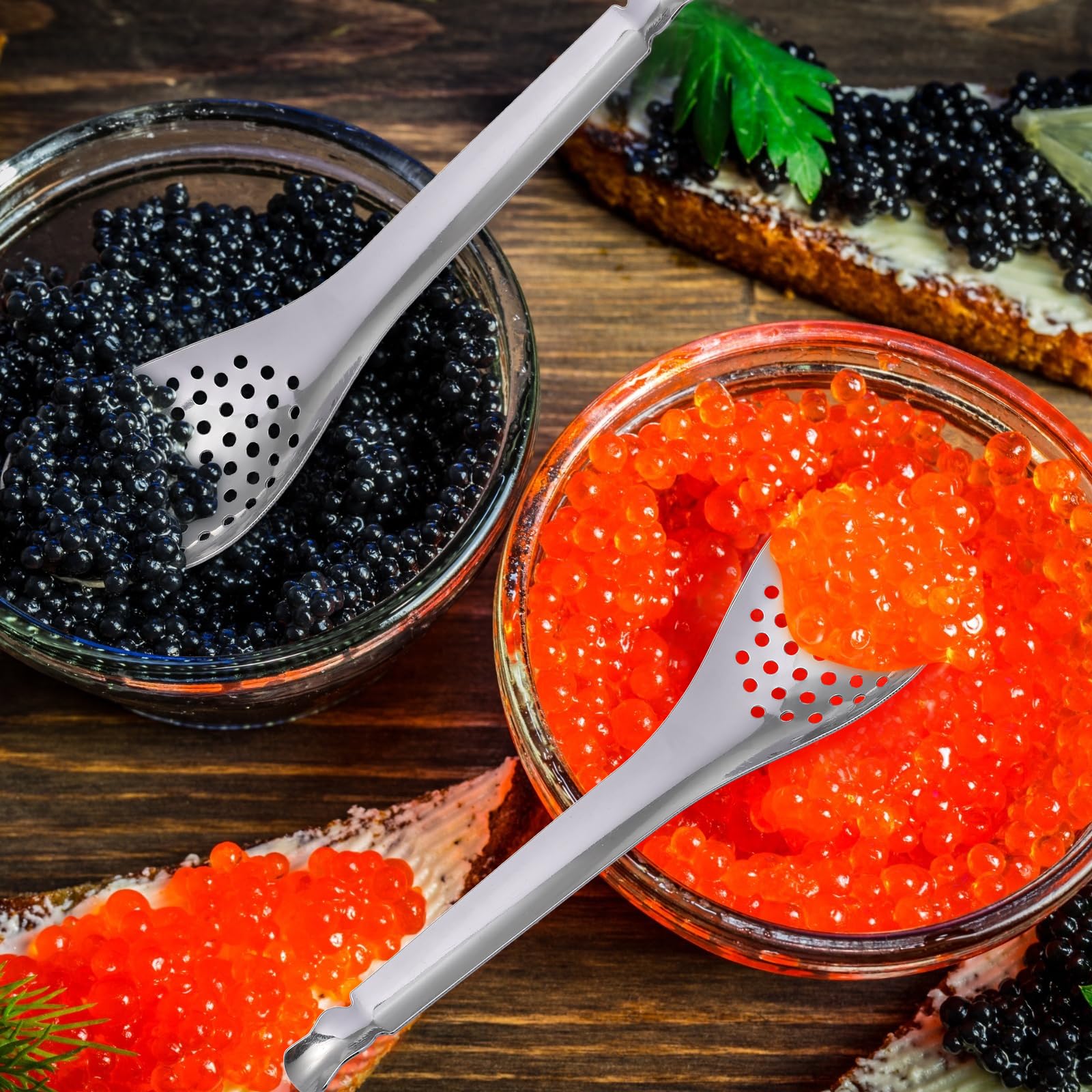 Jojofuny 2 Pack Small Slotted Spoons Spherification Spoon Stainless Steel Caviar Spoon Cooking Gadgets Caviar Box Spherification