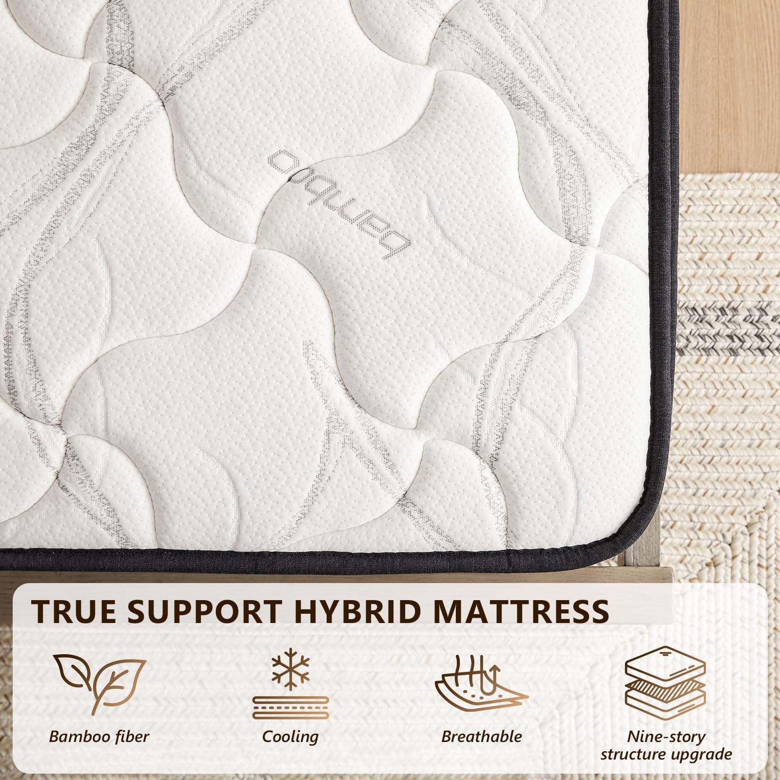 Queen Mattress 12 Inch Hybrid Mattress Queen In A Box With Bamboo Cover - Memory Foam Mattress With Strong Support And Motion Is