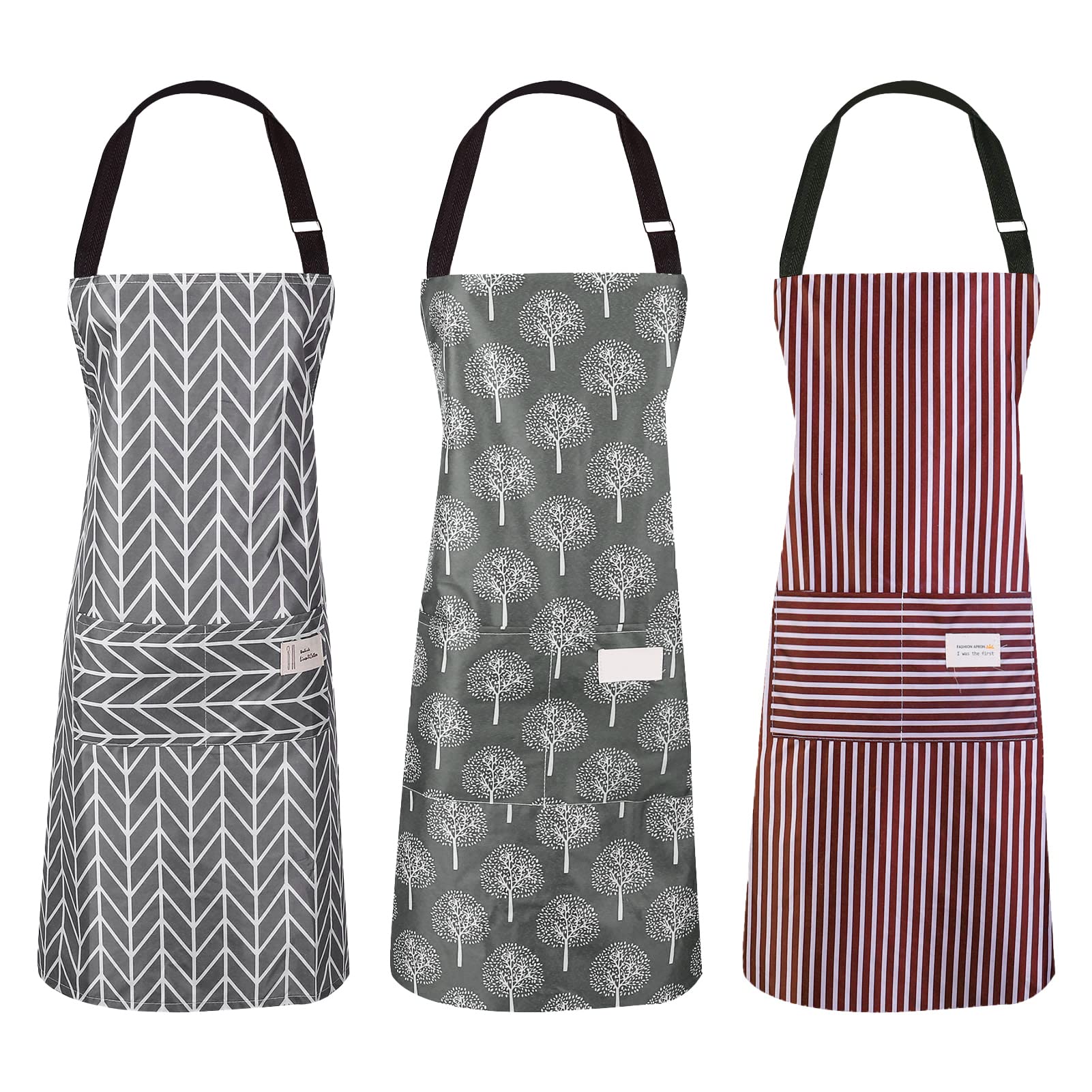 Aklamater 3 Pcs Women Apron With Pockets Adjustable Cooking Aprons Pvc Waterproof Kitchen Bib Apron For Kitchen Cooking Baking H