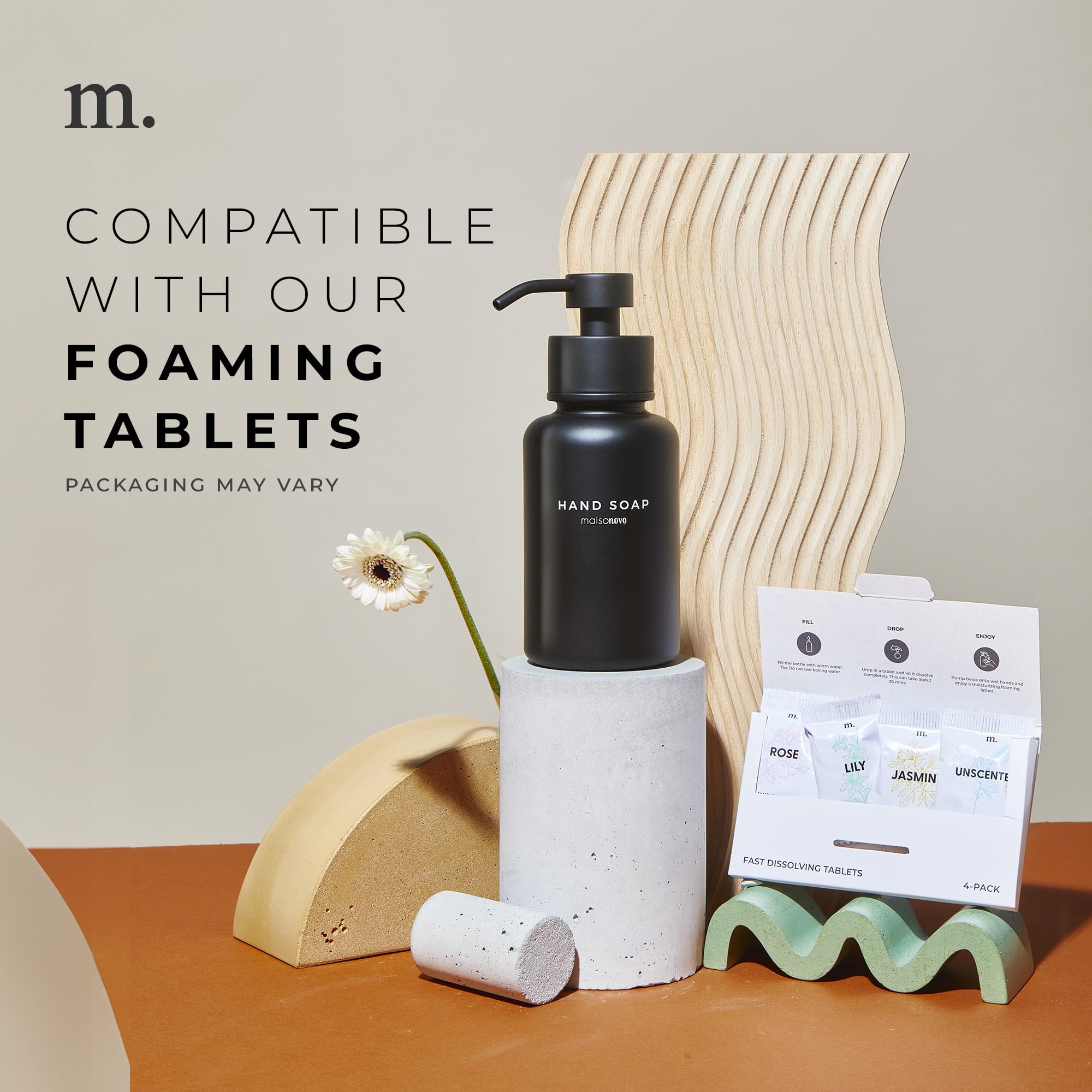 Maisonovo Glass Foaming Hand Soap Dispenser | Black Foaming Soap Dispenser Black Pump X 1 W/Labels