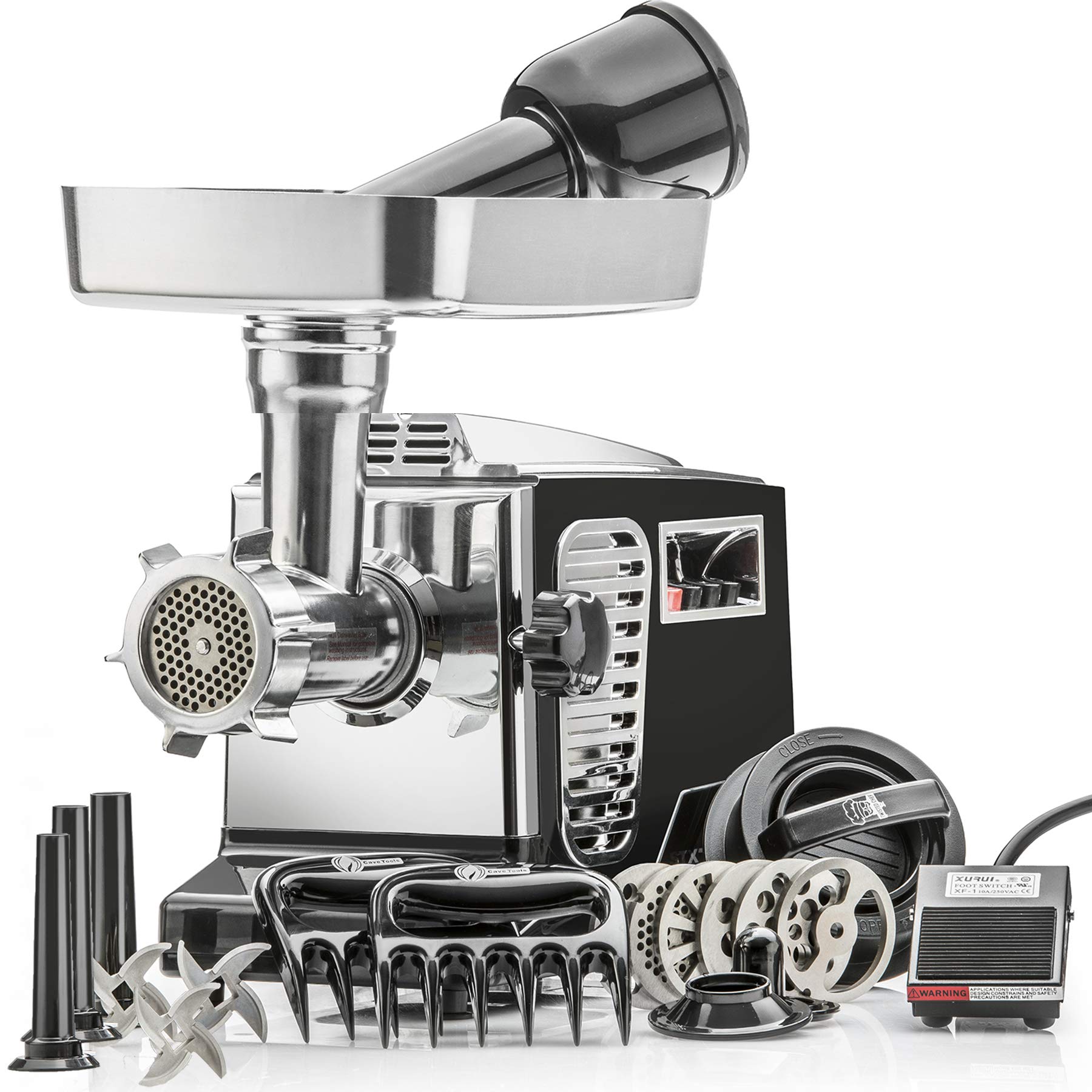 Stx Turboforce Ii ''Platinum'' W/Foot Pedal Heavy Duty Electric Meat Grinder & Sausage Stuffer: 6 Grinding Plates, 3 S/S Blades,