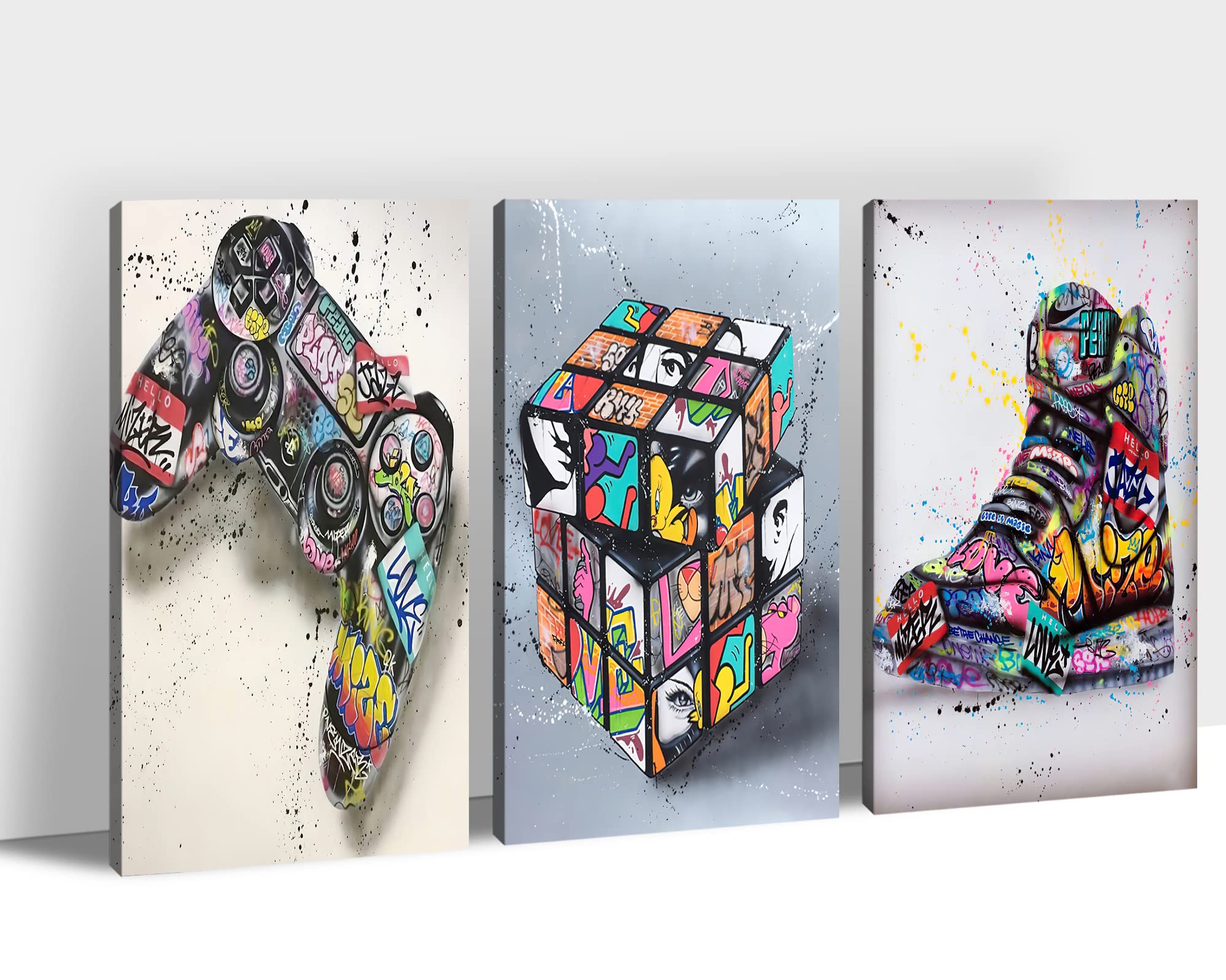 Multi Panel Graffiti Canvas Wall Art - 3 Piece Graffiti Pop Street Art Canvas Prints For Wall Decor, Cool Graffiti Framed Artwor
