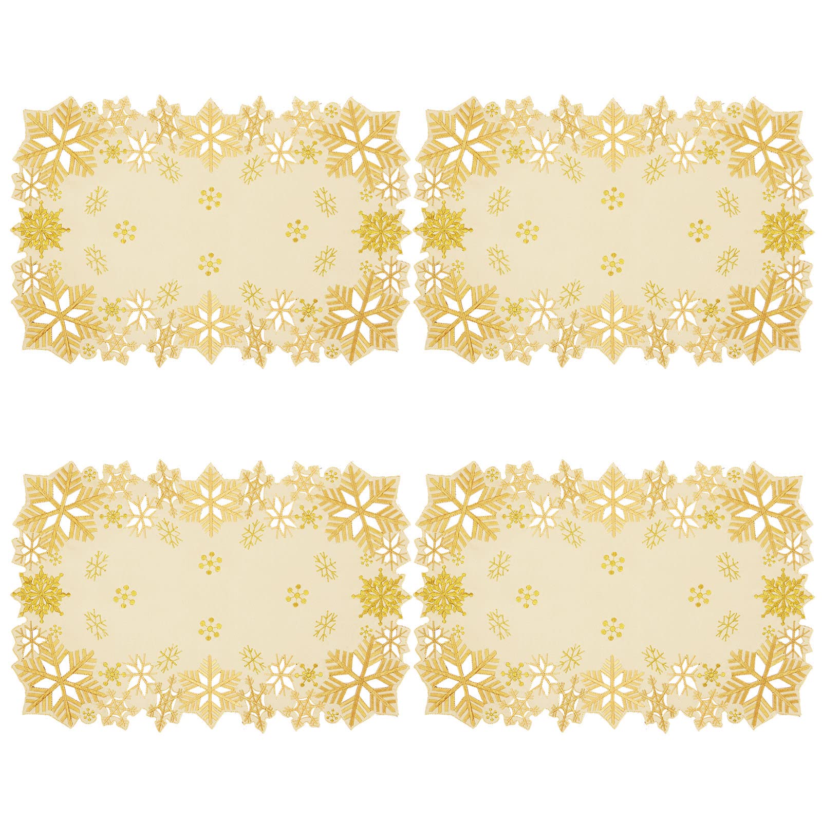 Simhomsen Embroidered Snowflakes Table Placemats For Christmas Holiday And Winter (Gold, 13