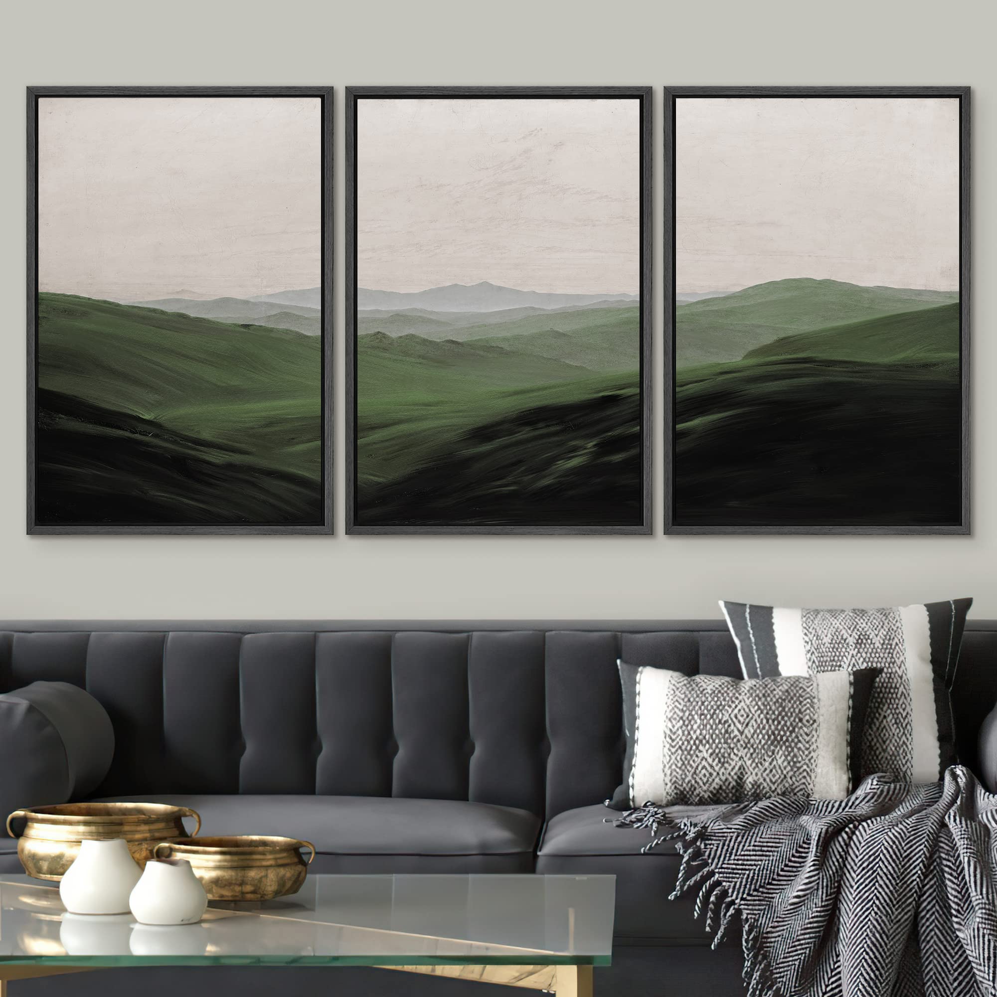 Signwin 3 Piece Framed Canvas Wall Art Flower Canvas Prints Home Artwork Decoration For Living Room,Bedroom - 16''X24''X3 Black