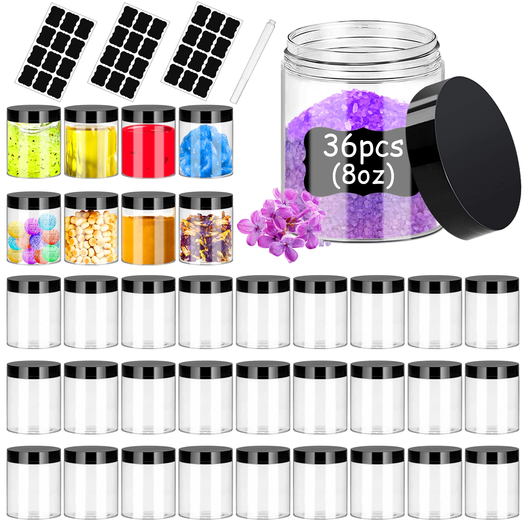 Plastic Jars With Lids 8Oz 36Pcs,Small Cosmetic Slime Containers Clear Travel Round Jars Empty Refillable Sample Containers Leak