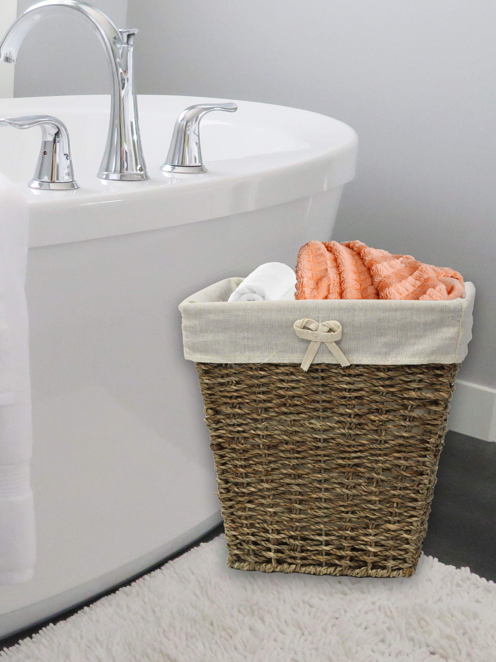 Uniquewise(Tm) Woven Seagrass Small Waste Bin Lined With White Washable Lining