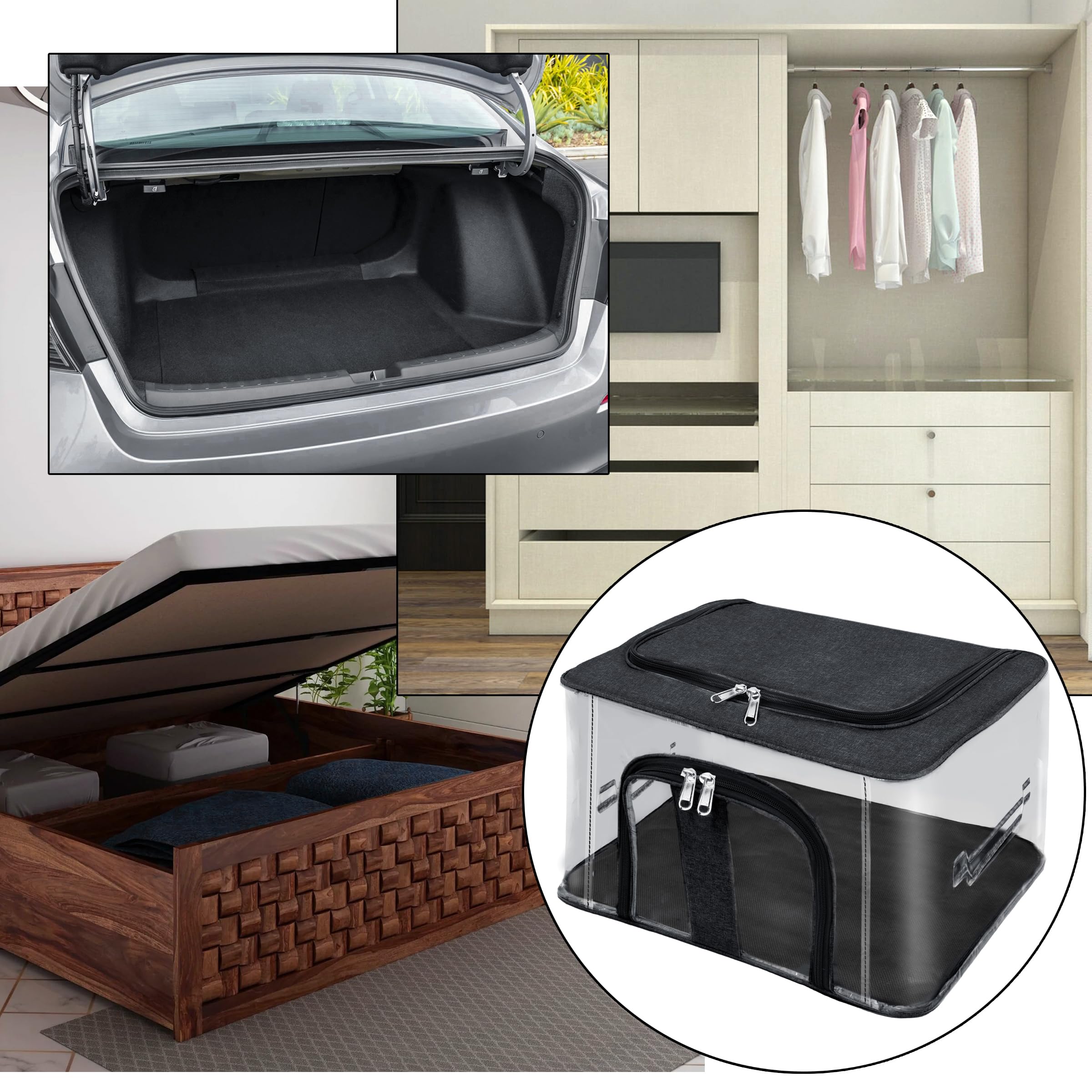 Storite Nylon 33 L Pvc Transparent Moisture Proof Storage Box For Clothes Closet Wardrobe Organizer Saree Bags For Clothes With