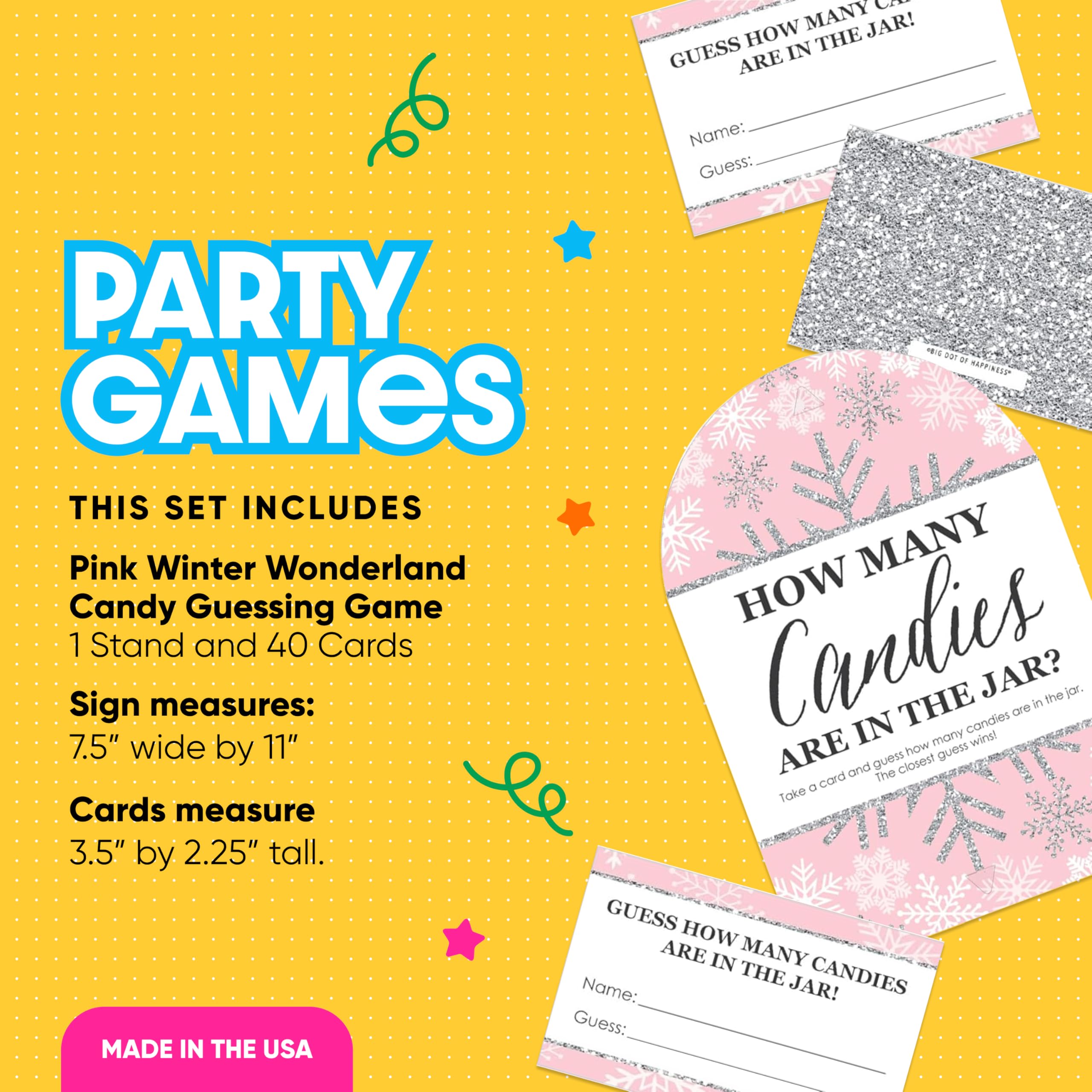 Big Dot Of Happiness Pink Winter Wonderland - How Many Candies Holiday Snowflake Birthday Party And Baby Shower Game - 1 Stand A