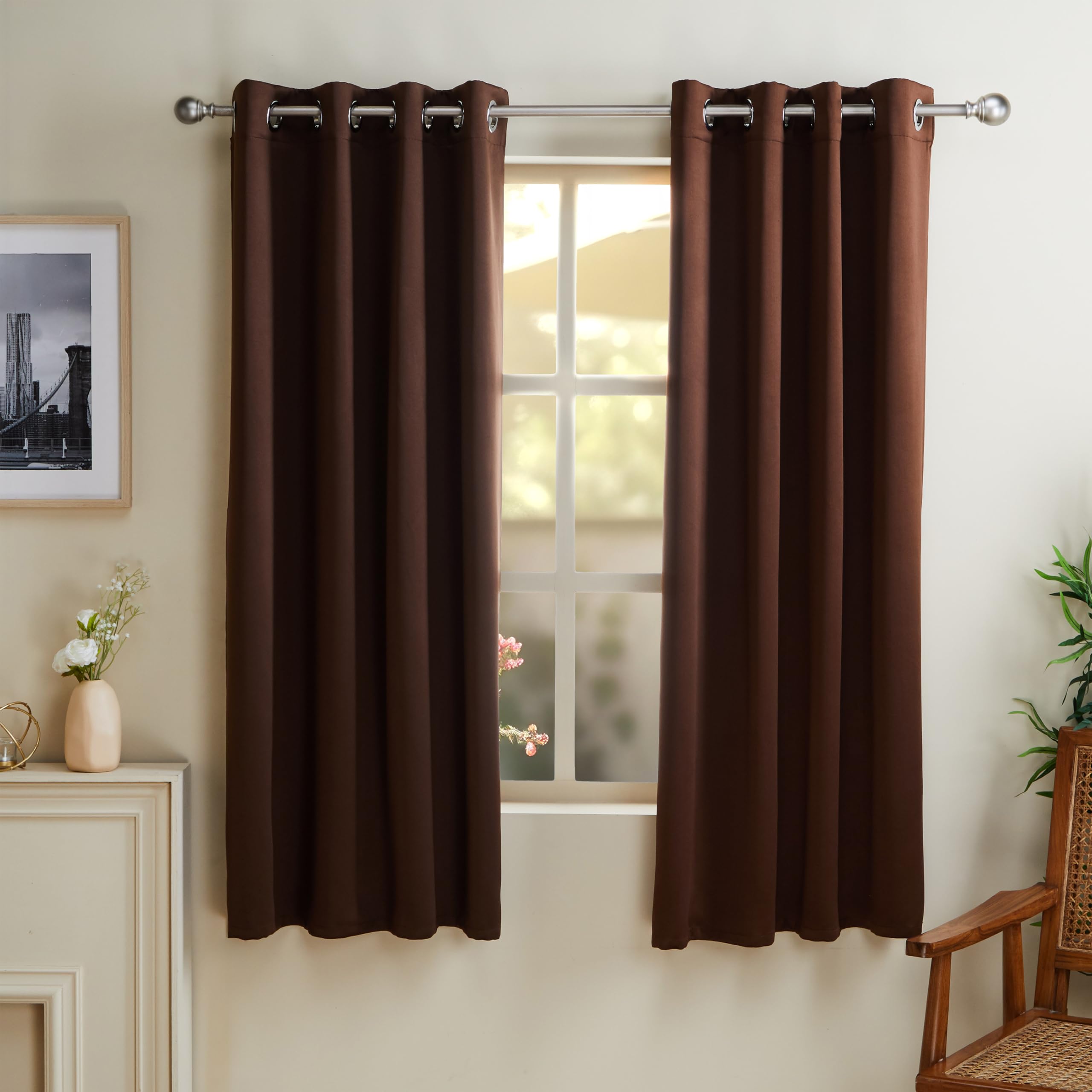Amazon Brand - Solimo Polyester 100% Blackout Plain Window Curtains|100% Room Darkening| 5 Feet |Set Of 2| Plain Design | For Li