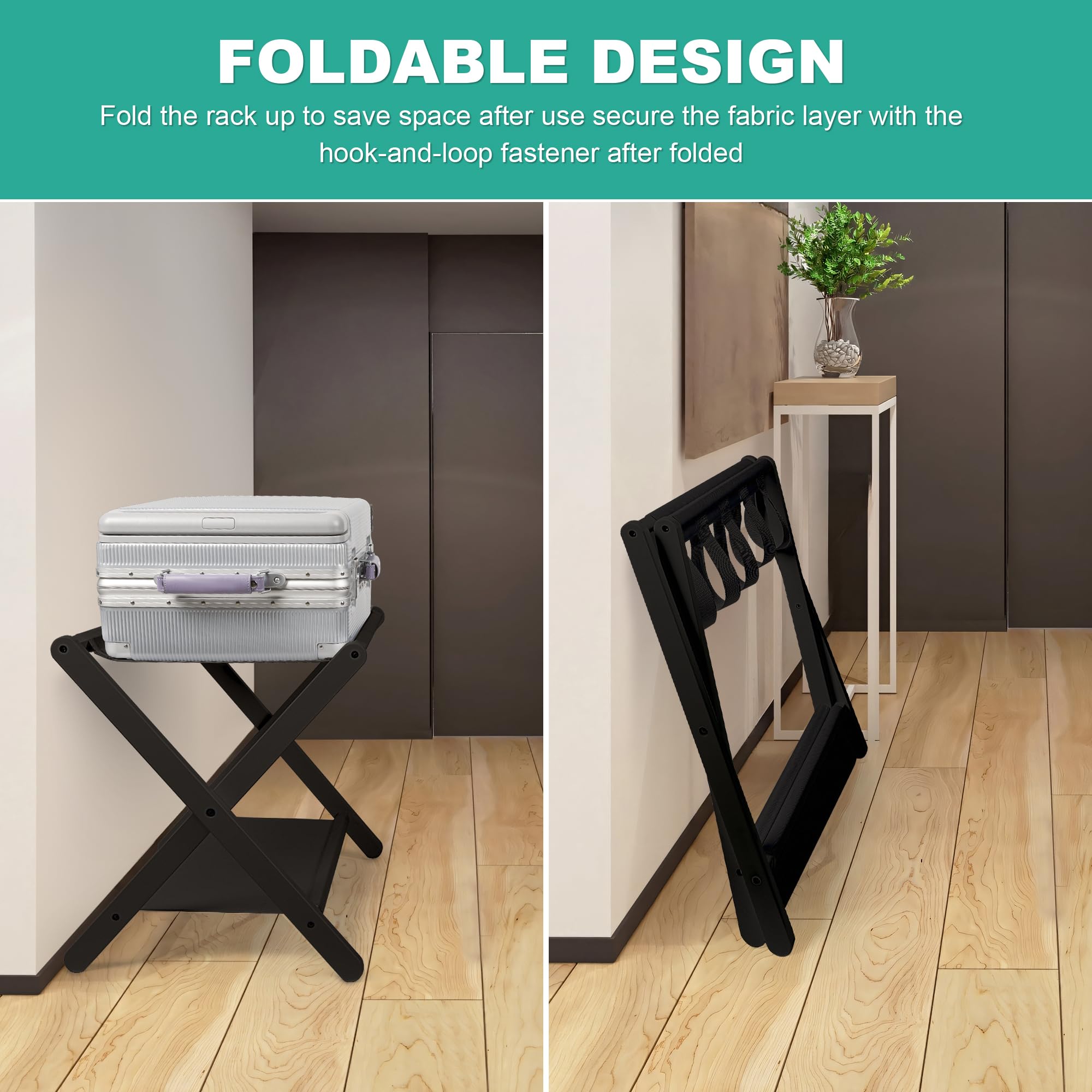Vasmia Luggage Rack, Folding Suitcase Stand With Storage Shelf,Bamboo Luggage Stand For Guest Room,Bedroon And Hotel,Holds Up To