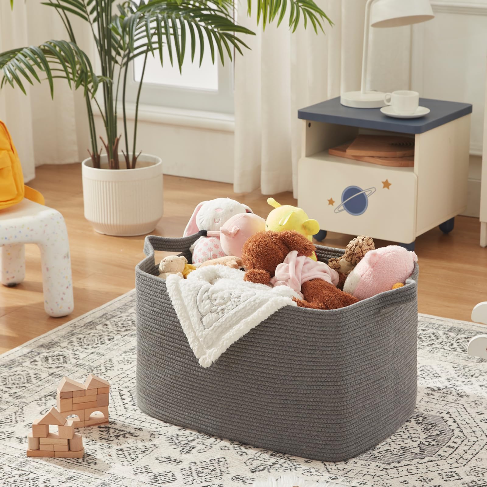 Oiasket 108L Laundry Basket For Storage, 24.8''L X 16.2''W X 16.2''H Extra Large Blanket Basket, Rope Storage Basket For Living