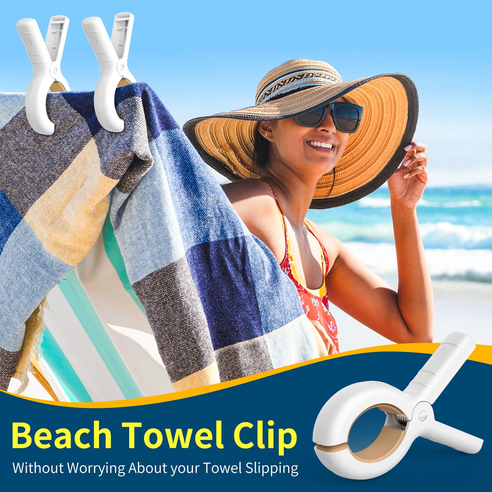 Senbowe 12 Pack Beach Towel Clips,Pool Chair Clips,Heavy Duty Plastic Clothes Pins,Quilt Drying Clips,Windproof Clothes Clips,Ke