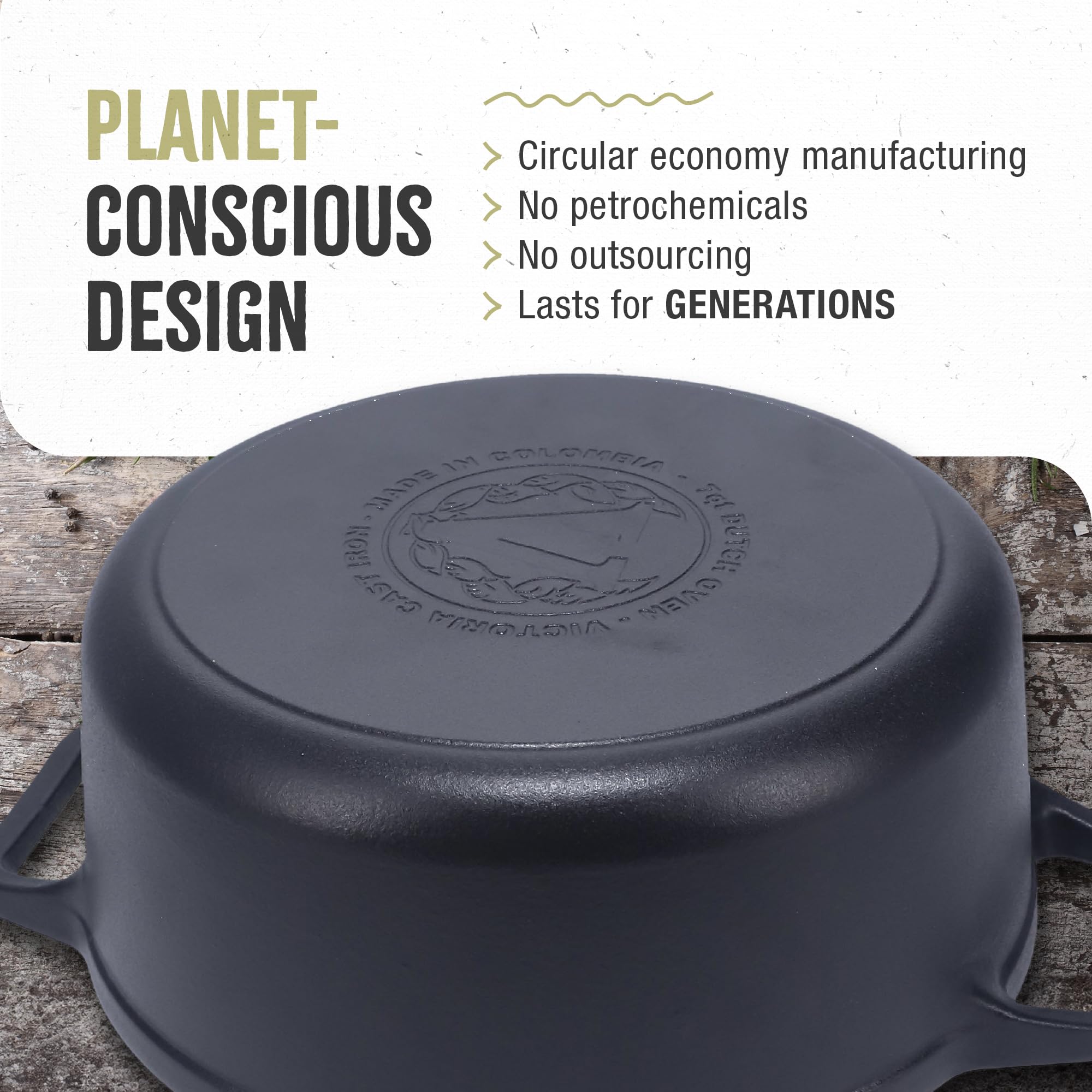 Victoria 6-Quart Cast Iron Dutch Oven With Lid And Dual Loop Handles, Seasoned With Flaxseed Oil, Made In Colombia,Black