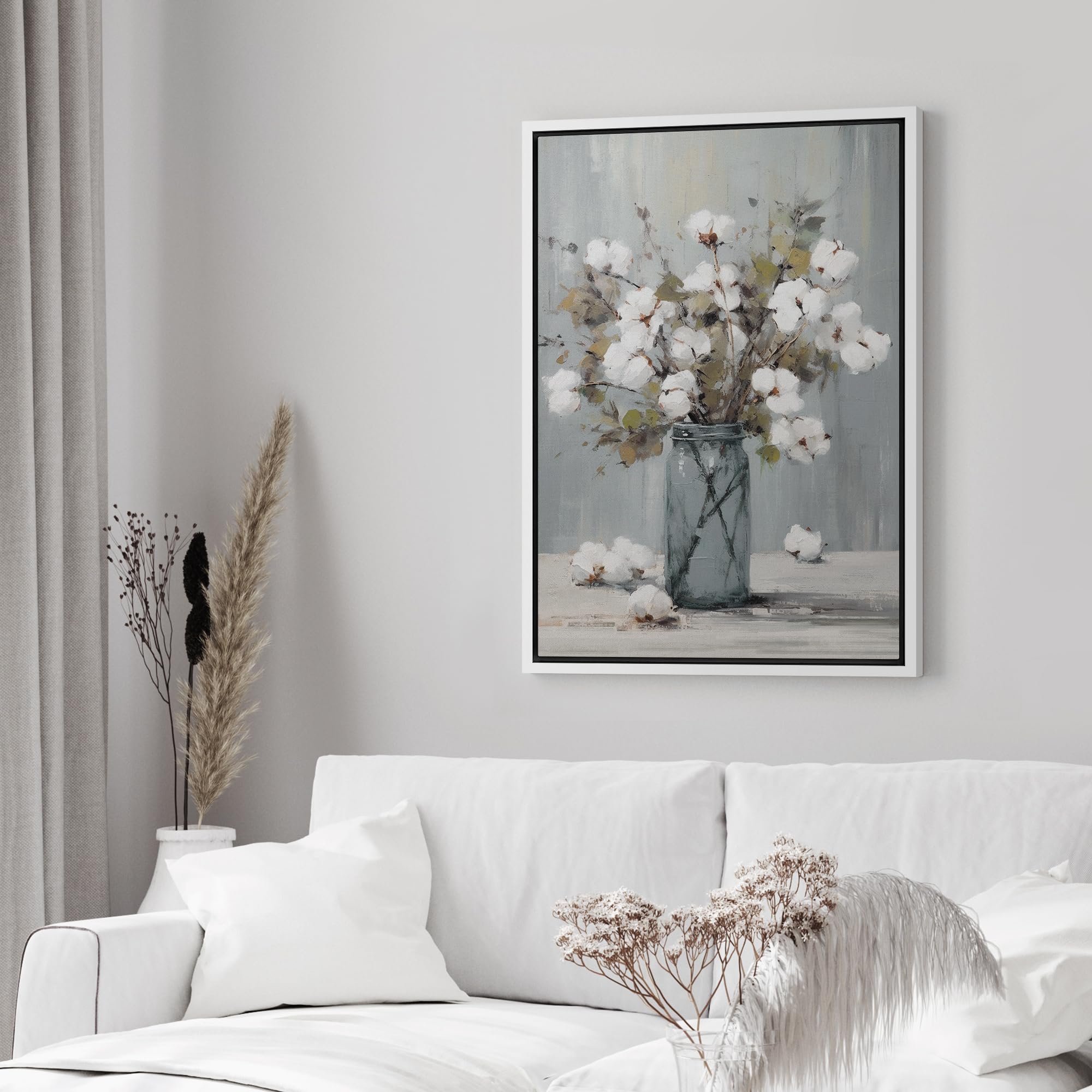 Wall26 Framed Canvas Print Wall Art Watercolor Cotton Flower Still Life Nature Wilderness Illustrations Modern Art Botanical Flo