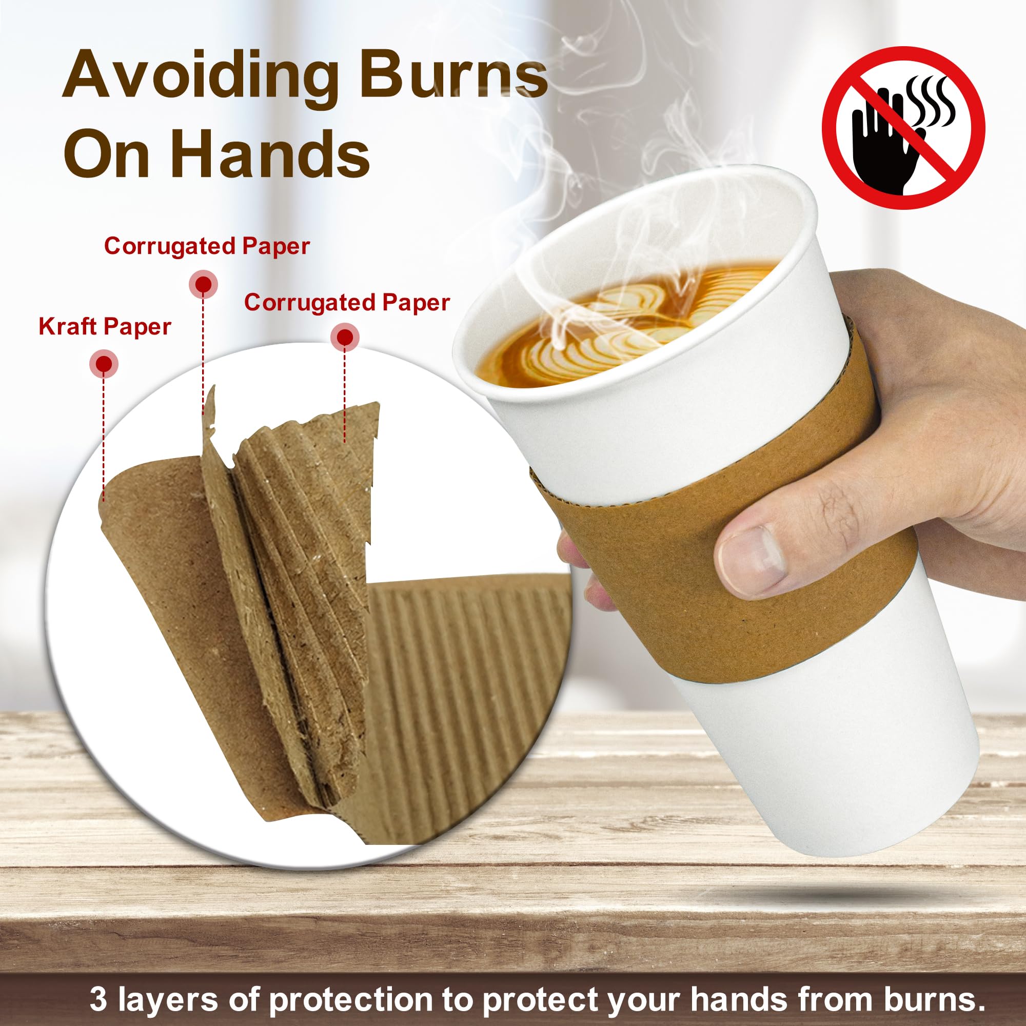 Ginkgo 100 Pack 20 oz Disposable Paper Coffee Cups with Lids and Sleeves  To Go Hot Coffee Cups for Hot Chocolate  Cocoa  Tea and Drinks