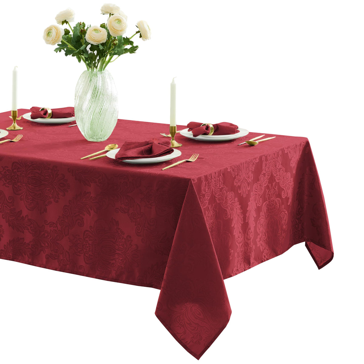 Newbridge Barcelona Damask Fabric Tablecloth, 52 x 70 Inch Rectangle ...