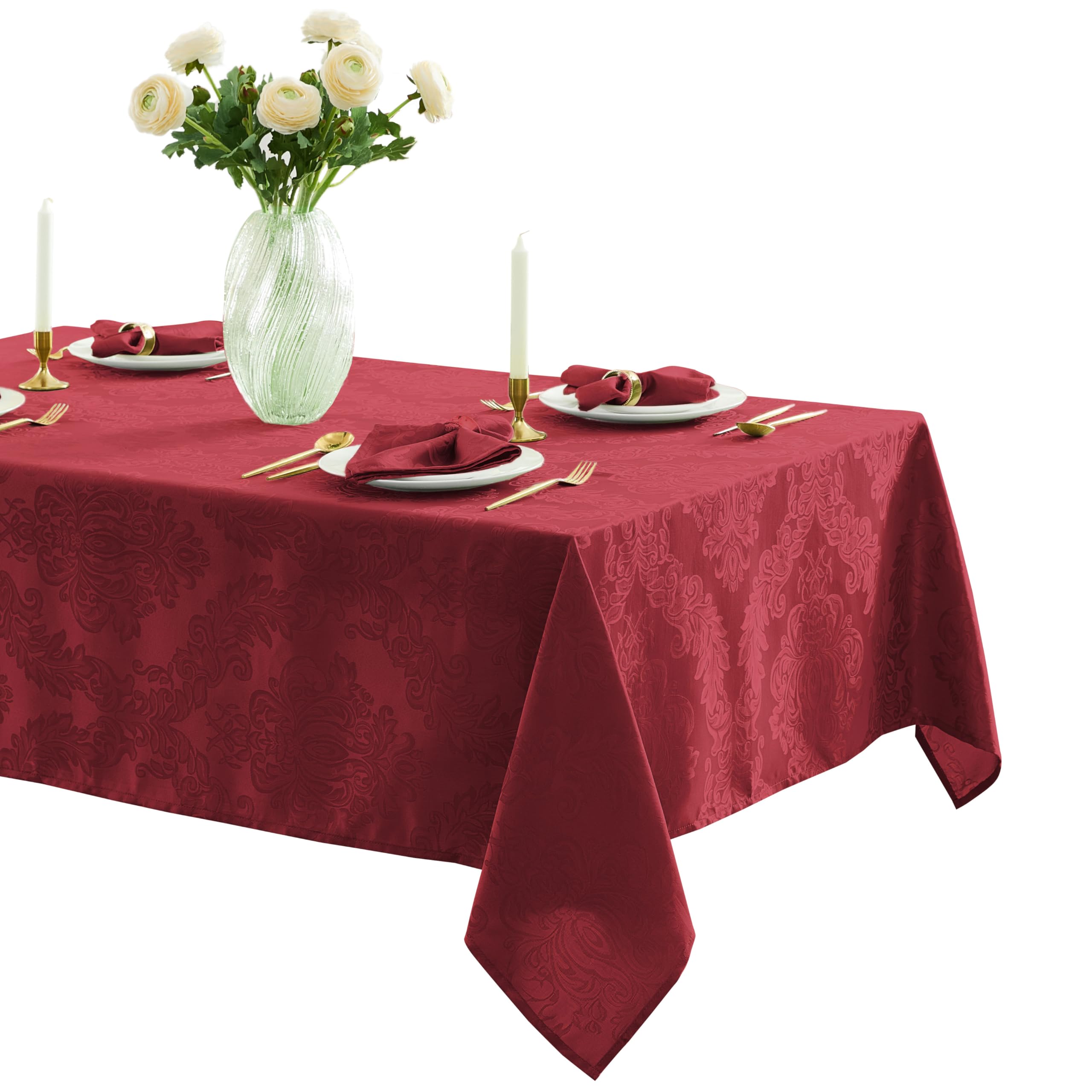 Newbridge Barcelona Damask Fabric Tablecloth, 60 x 120 Inch Rectangle, Grey - No Iron, Soil Resistant Table Cover for Dining, Pa