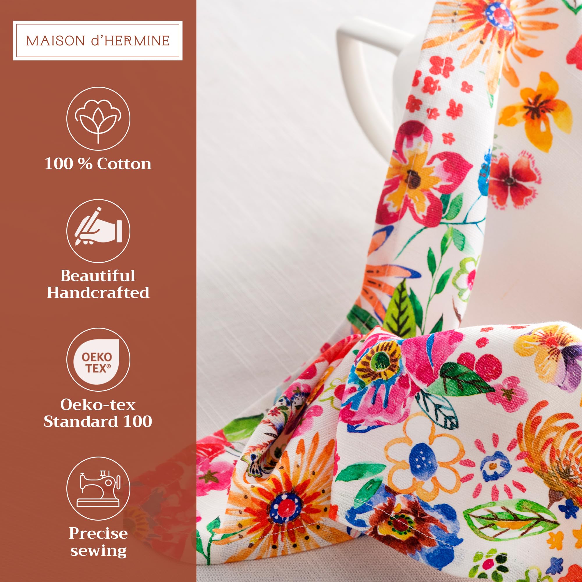 Maison d' Hermine Napkin 100% Cotton Set of 4 Decorative Washable Table Cloth Napkins for Gifts  Dining  Wedding  Banquet  Buffet  Happy Florals - High Summer - Spring/Summer (20?x20?)