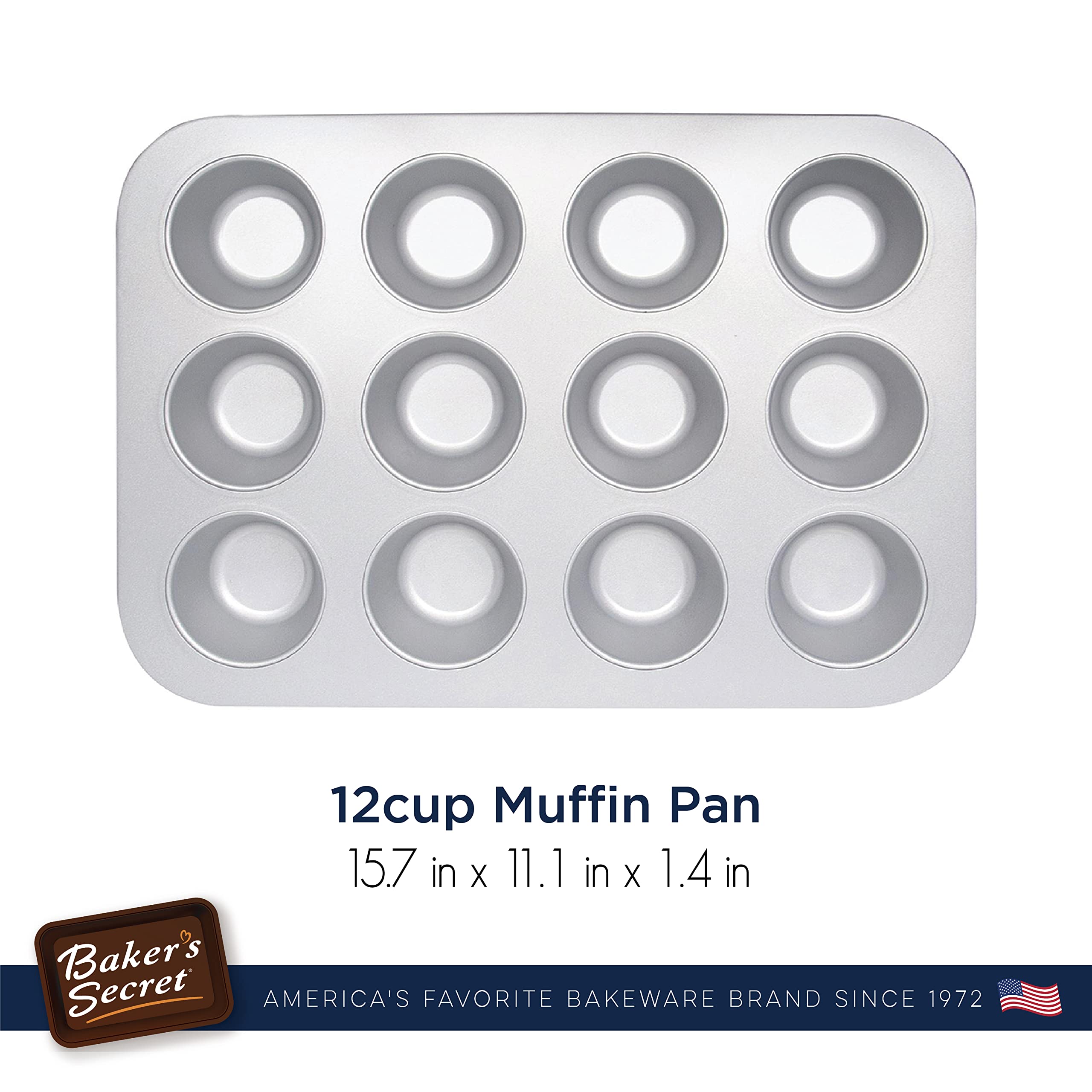 Baker'S Secret 12Cup Muffin Pan Cupcake Nonstick Pan - Aluminized Steel Pan Muffins Cupcakes 2 Layers Non Stick Coating Easy Rel