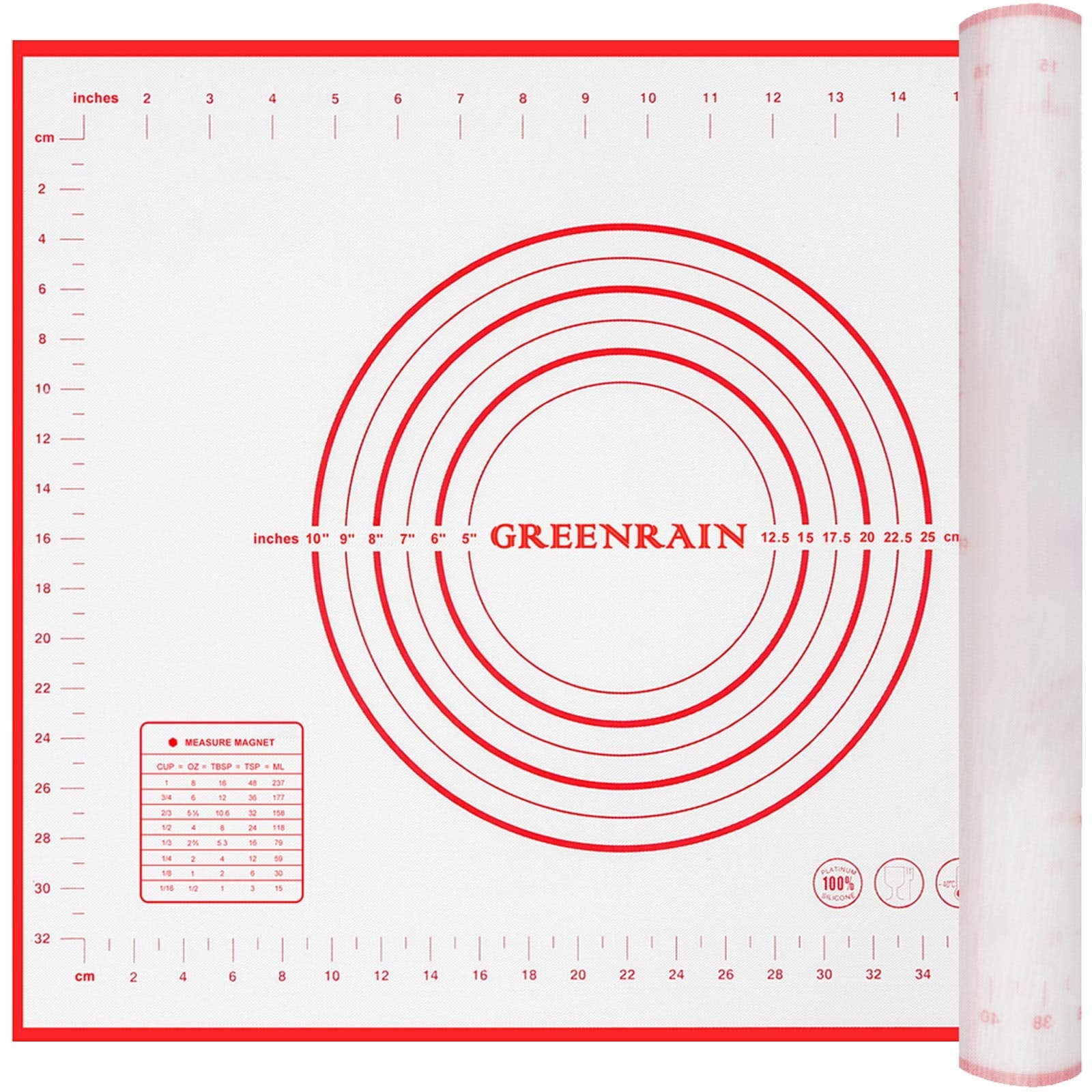 Silicone Pastry Mat Non Stick Extra Thick Baking Mat With Measurement Fondant Mat, Counter Mat, Dough Rolling Mat, Oven Liner, P