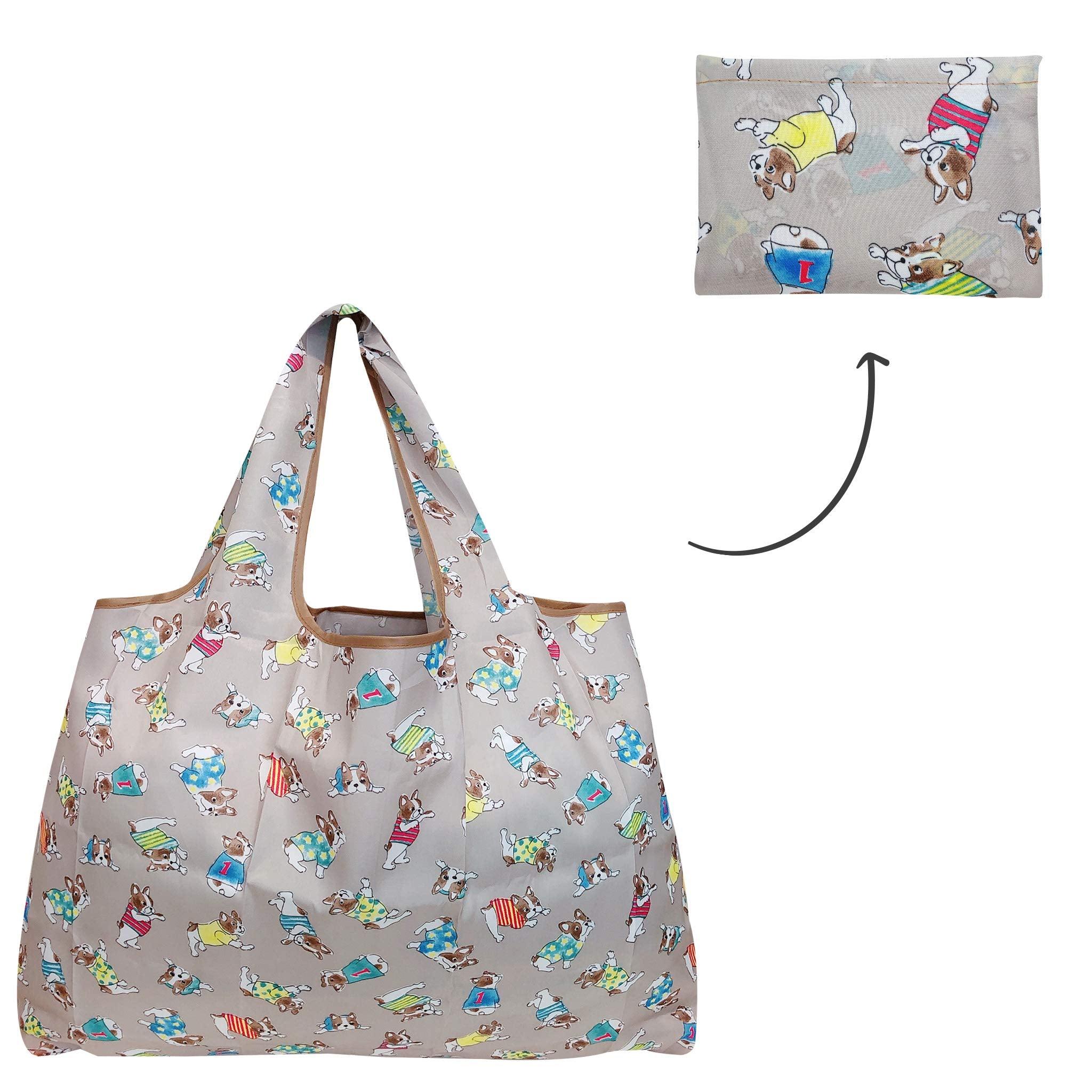 Allydrew Large Foldable Tote Nylon Reusable Grocery Bags, 6 Pack, Dogs & Plants