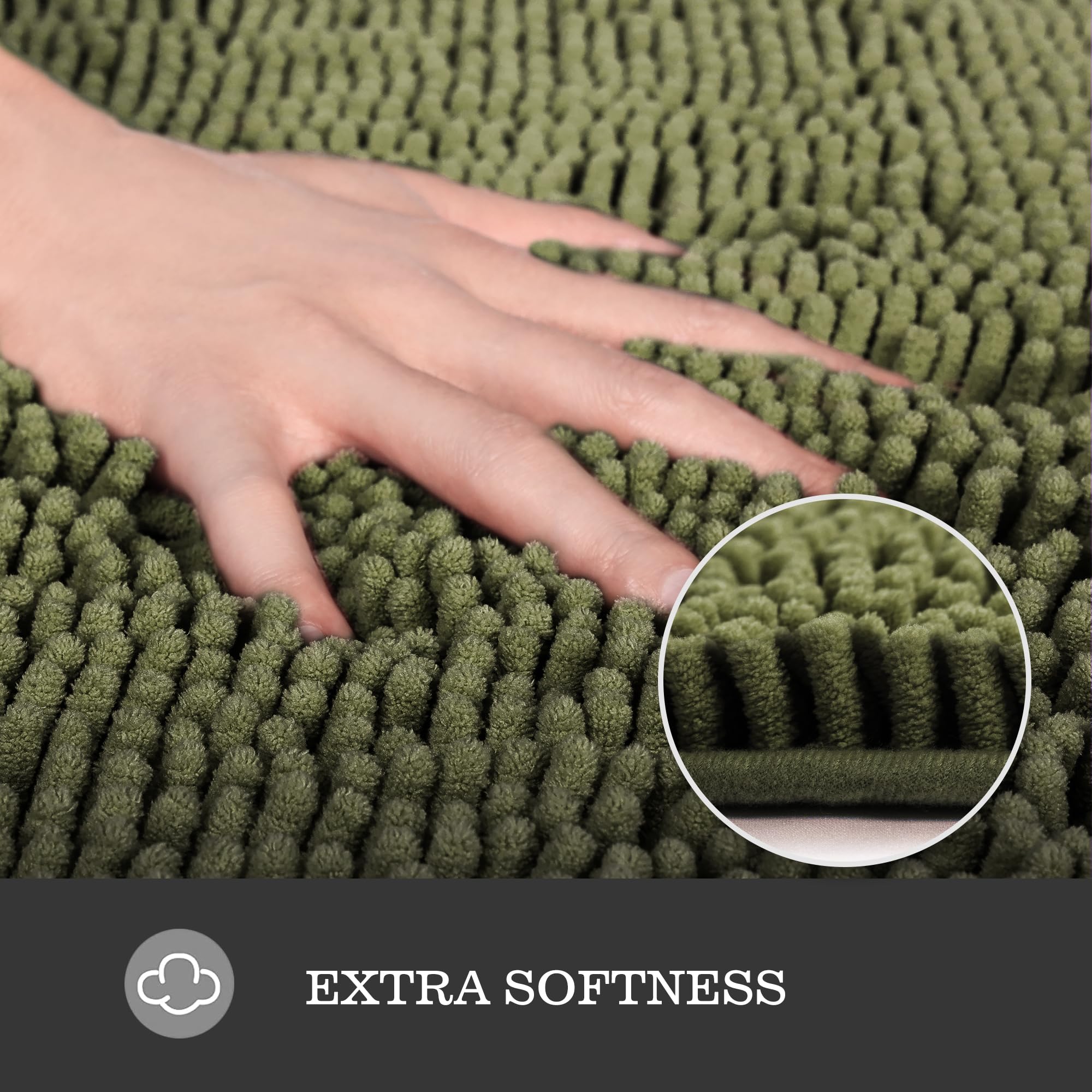 Yeaban Sage 47 X 17 Bathroom Rug - Thick Chenille Bath Mats | Absorbent And Washable Bath Rug Non-Slip, Plush Rugs For Bathroom