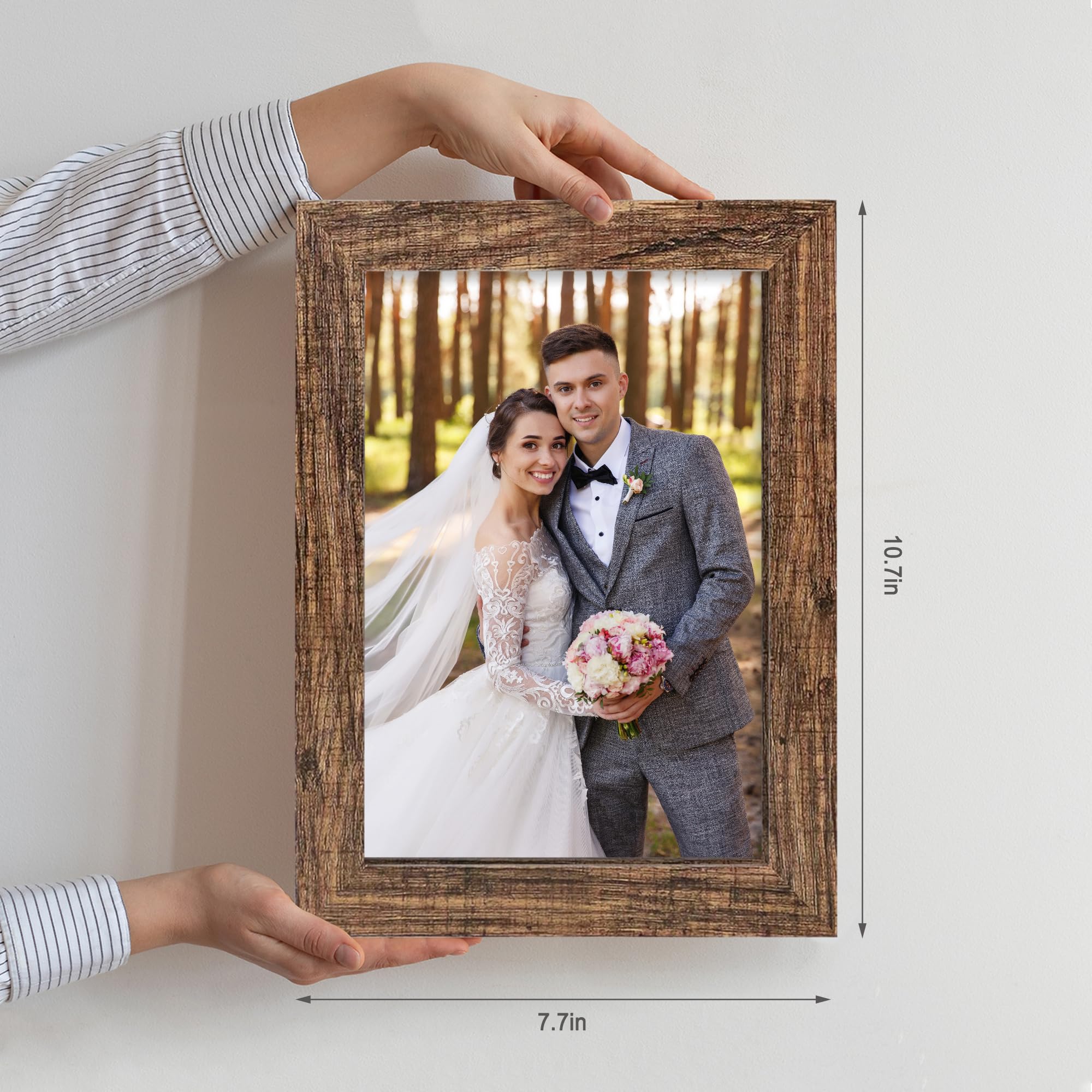 Hongkee 6x9 Picture Frame Set of 4, Made of Real Glass and Rustic Brown Wooden Frame - 6 by 9 Photo for Wall or Tabletop Display