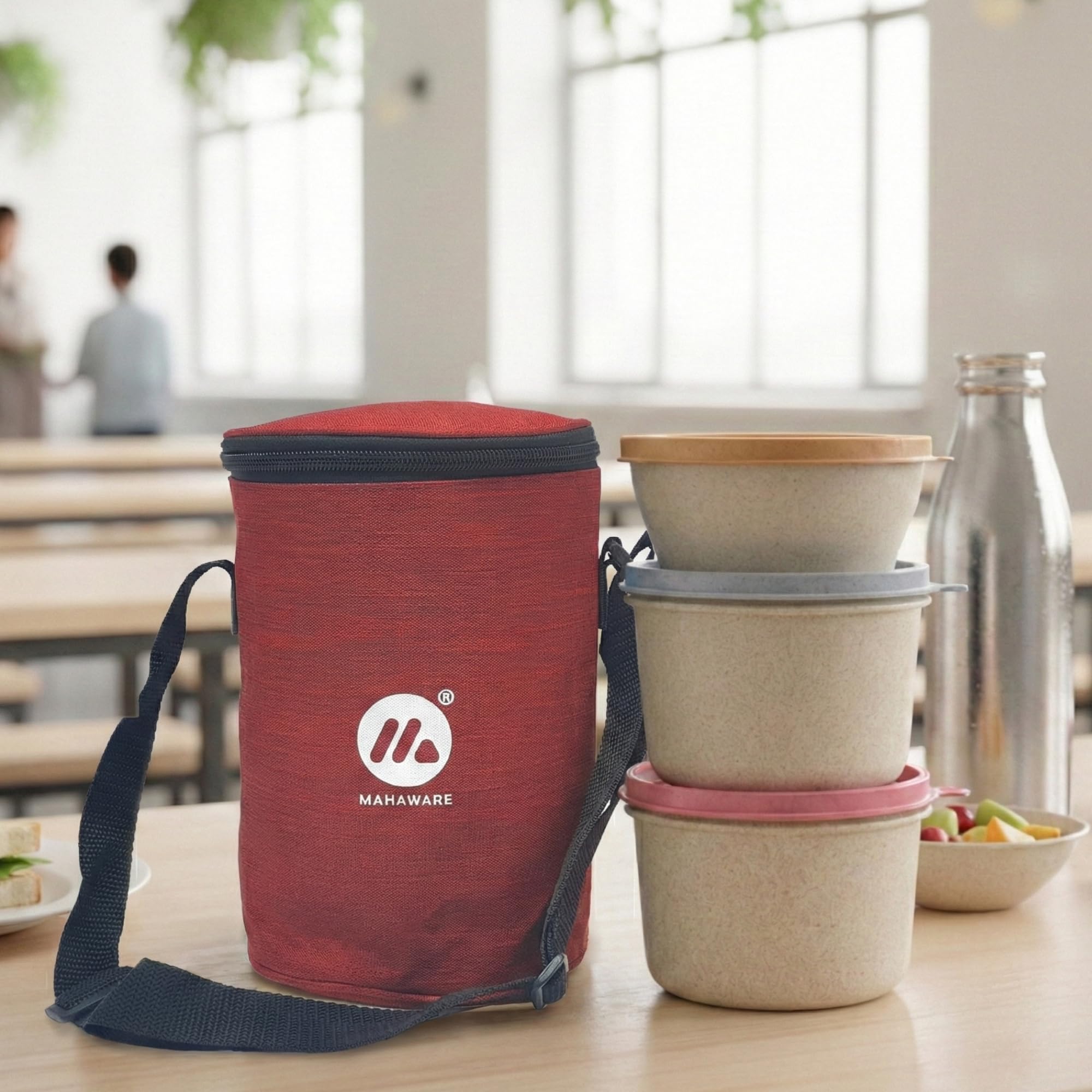 Mahaware Ecohome Lunch Box For Office Use, 3 Microwave Safe Containers, Made Of Wheat Straw And Rice Husk, Tiffin Box For Men Wi