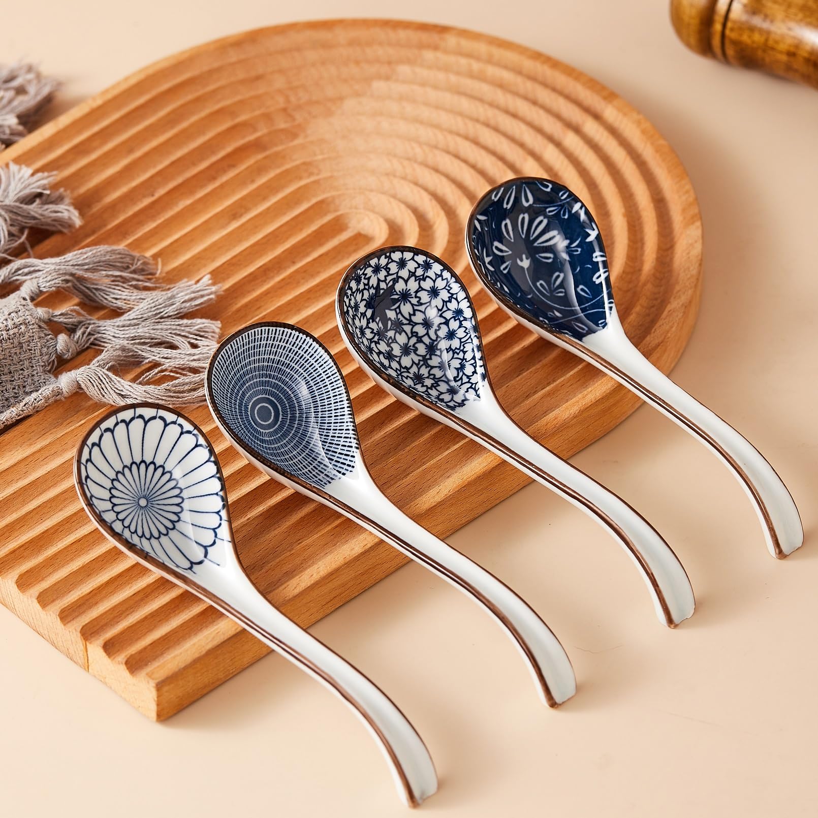 Wzyyee Asian Soup Spoons Set, Ceramic Soup Spoon Japanese Pho Miso Ramen Curries Spoons,Chinese Large Spoons Soup For Woton Nood