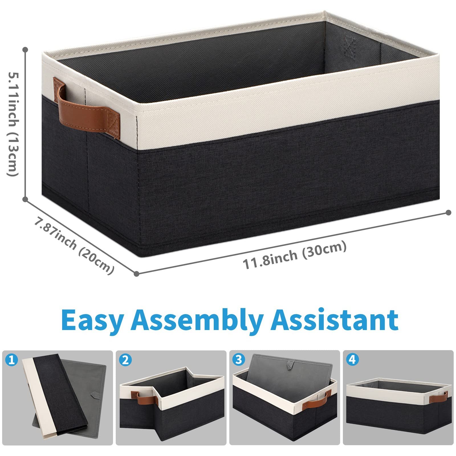 Ghvyennttes Storage Baskets For Shelves 12 Pack, Fabric Storage Bins With Leather Handles, Foldable Rectangular Storage Baskets