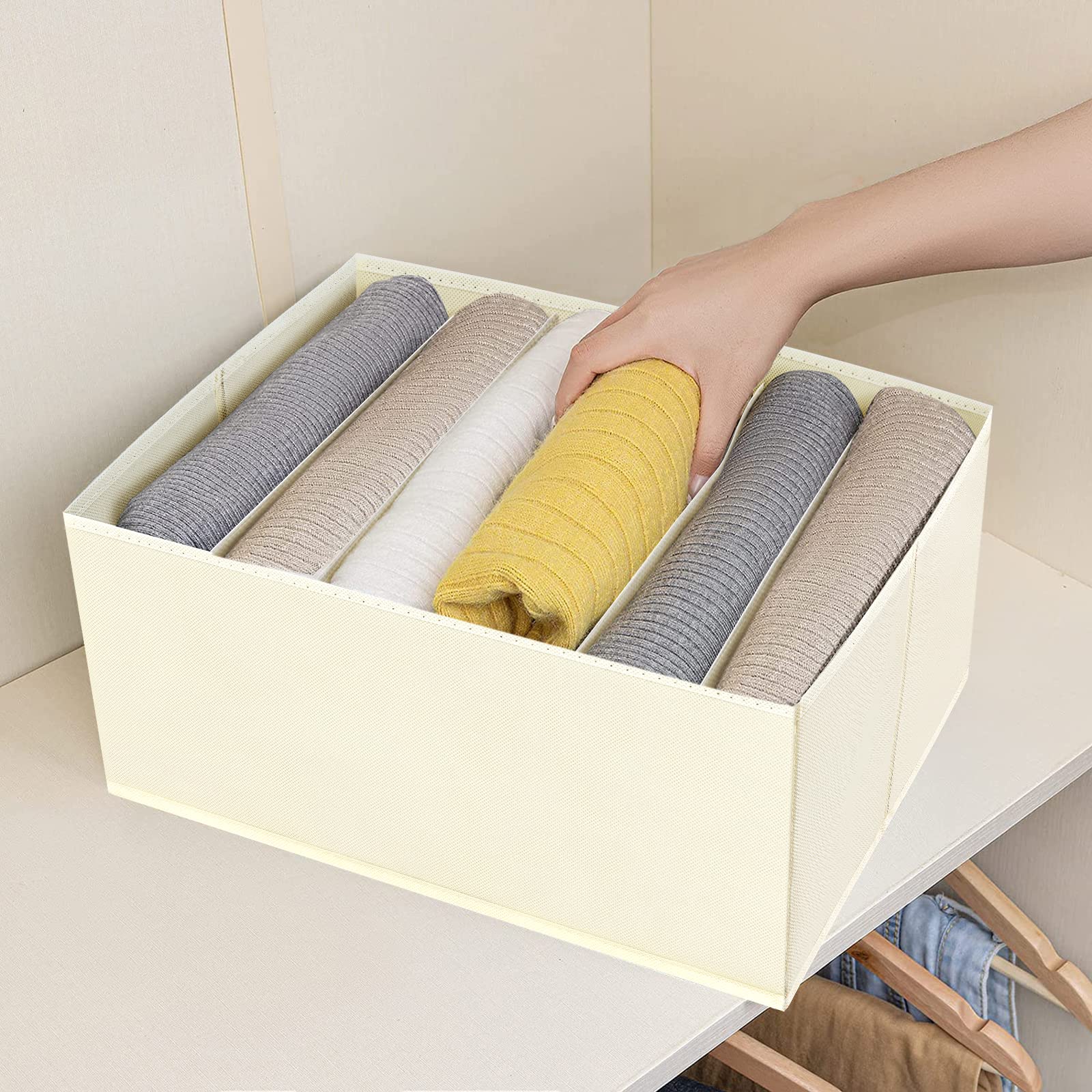 DIMJ Large Wardrobe Clothes Organizer, Foldable Drawer Organizers for Clothing, Fabric Clothes Organizer with 6 Grids, Jeans Org