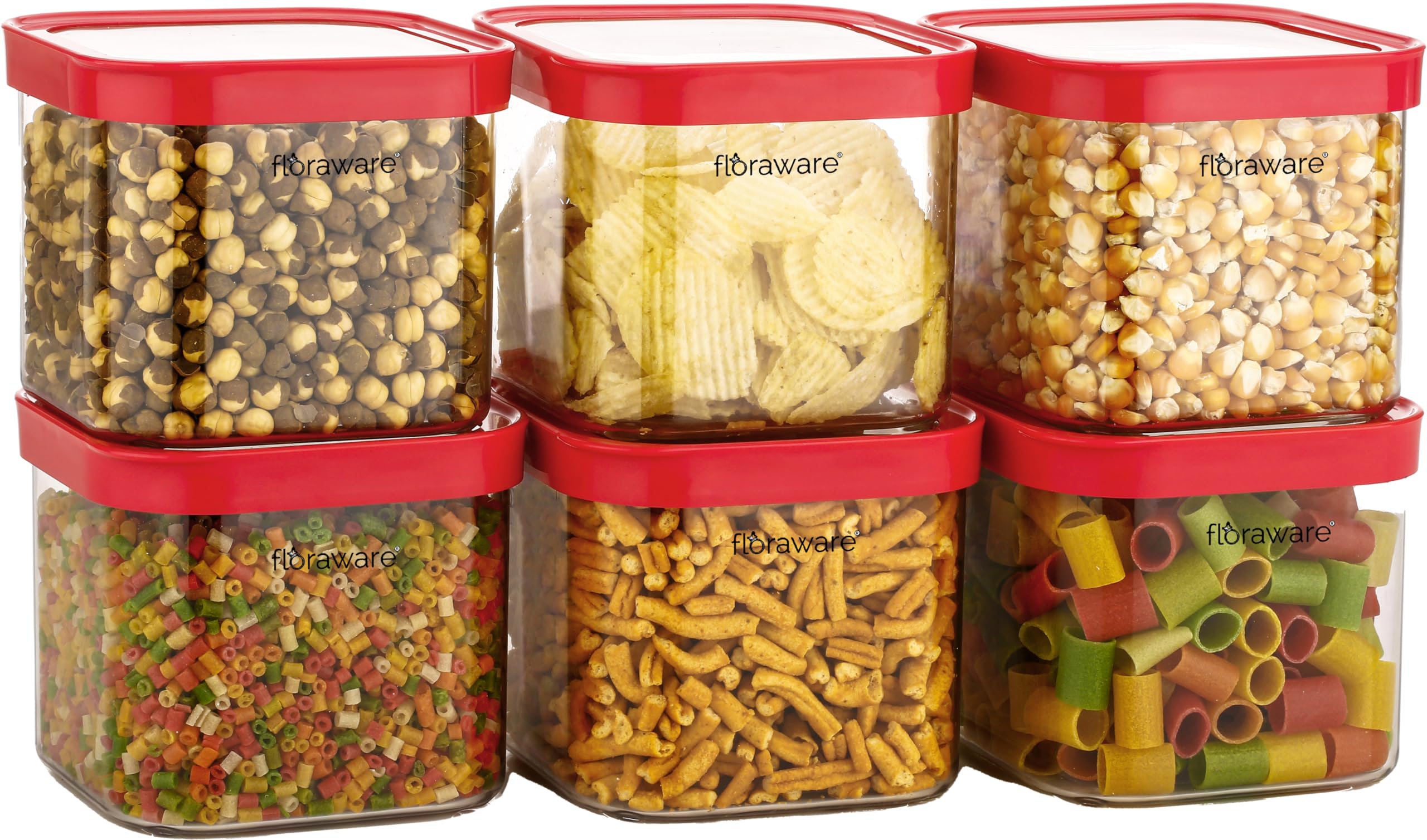Floraware Food Safe Plastic Multiuse Square FitLock Airtight Storage Jar,Containers For Kitchen Storage Set I Grocery Kitchen C