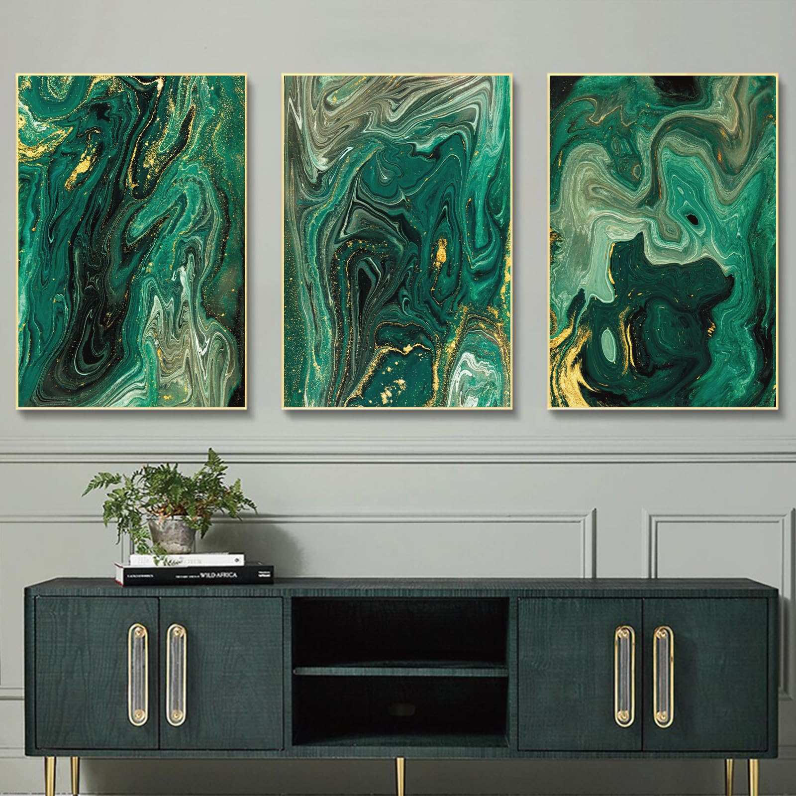 Backymrjcart Modern Abstract Wall Art, Green Marble Poster Canvas, Unframed Wall Art For Living Room Decor