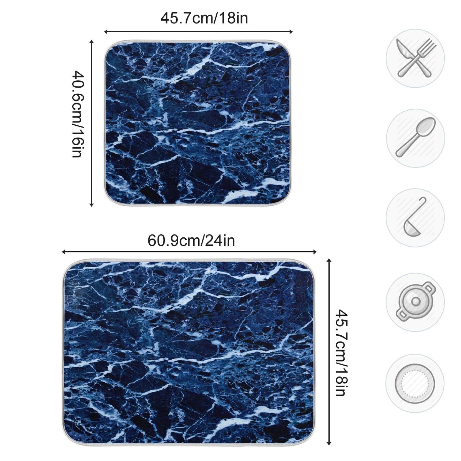 Super Absorbent Dish Drying Mat, Microfiber Fast-Drying Dish Mat, 24 '' X 18, Kitchen Dish Drying Pad, Navy Blue Marble