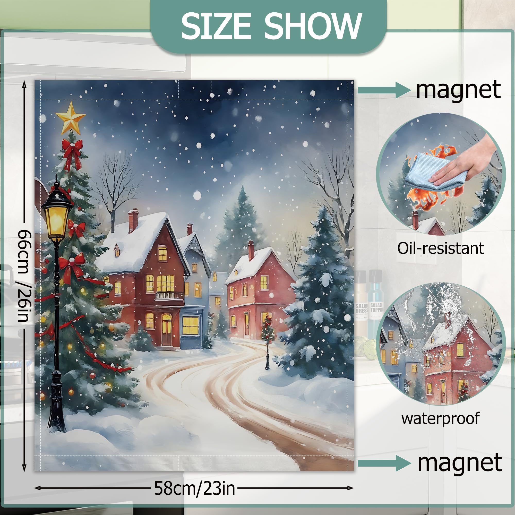 Dishwasher Magnets Decorative Cover,Winter Houses Refrigerator Magnet Cover,Washable Christmas Tree Dishwasher Front Panel Cover