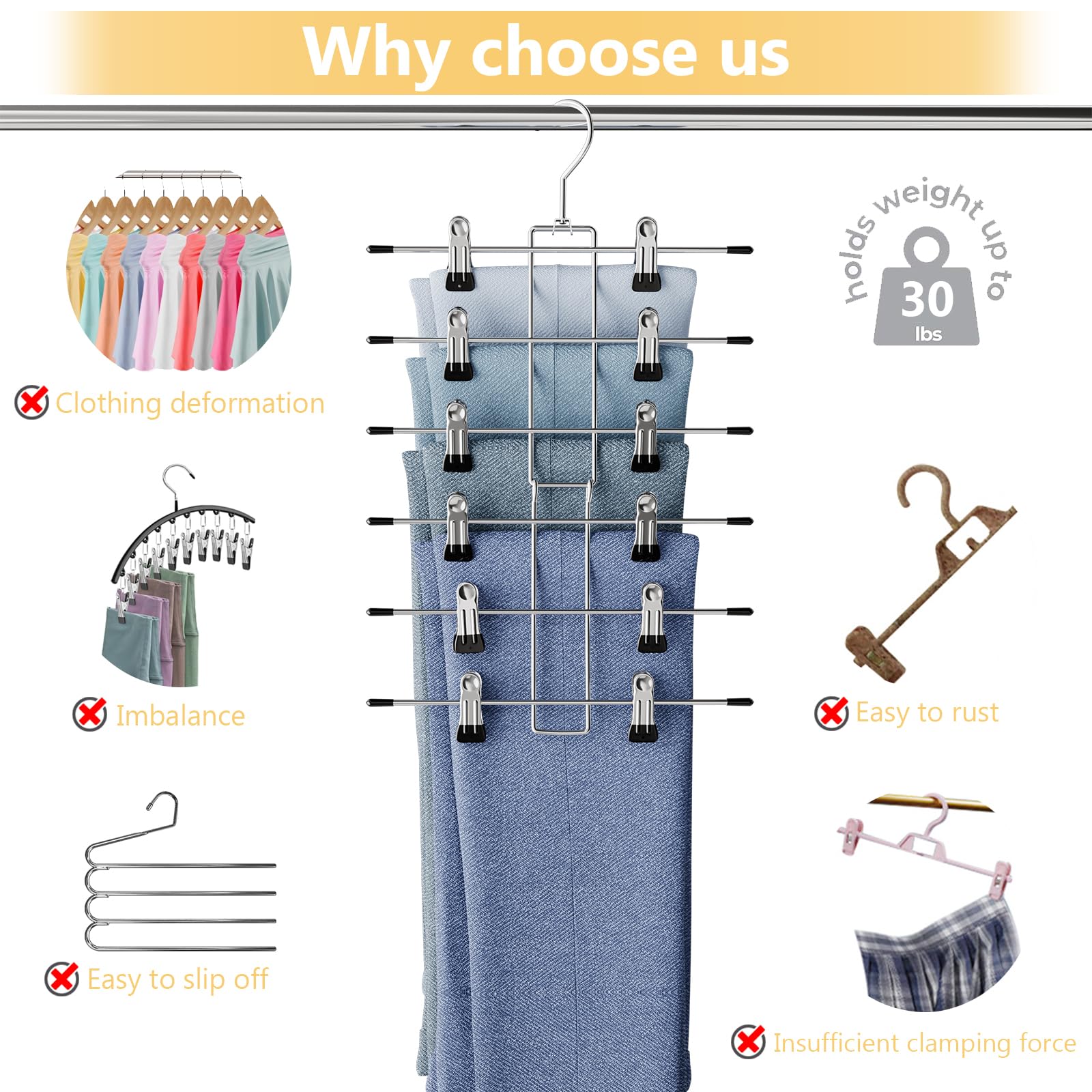 Closet Organizers And Storage-Hanging Closet Organizer-6 Tier-Skirt & Pants Hangers Space Saving-Durable Closet Organization Han