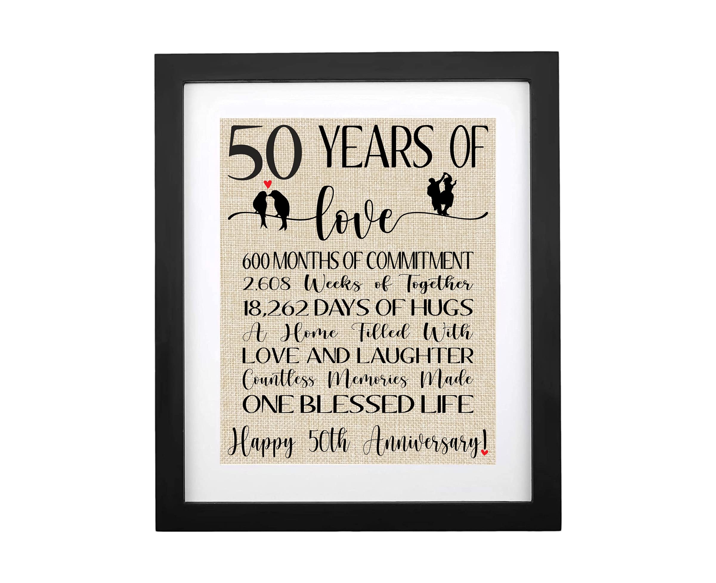 Framed 50 Years Of Love Burlap Print, Gifts For Parents 50Th Anniversary, Couple 50Th Wedding Anniversary, Golden Anniversary De